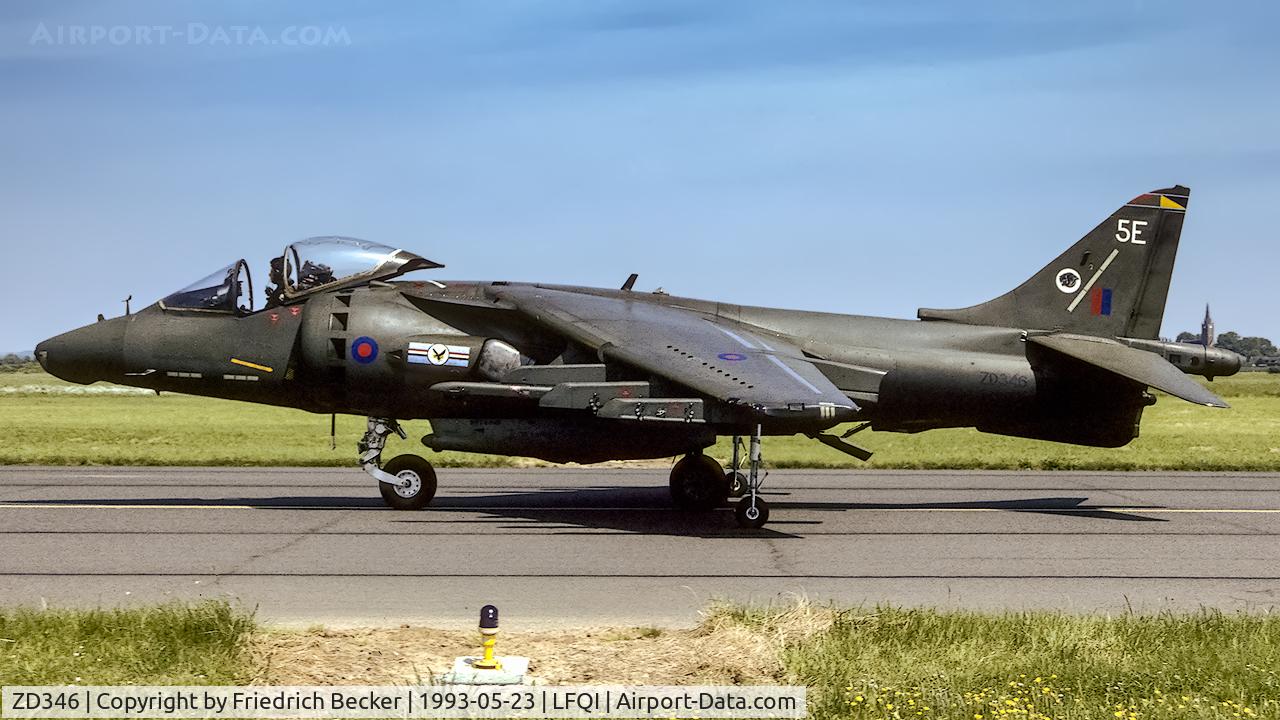 ZD346, 1988 British Aerospace Harrier GR.5 C/N P13, taxying to the active at Cambrai