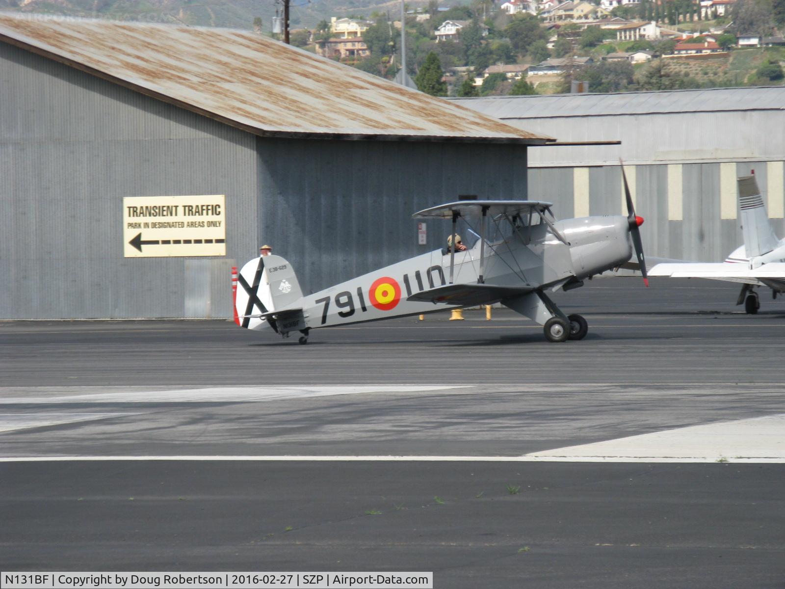 N131BF, 1963 CASA 1-131 Jungmann C/N E3B-629, 1963 C.A.S.A. 1-131 BUCKER JUNGMANN. E.N.M.A. GIV Series, Experimental class, taxi to Rwy 22