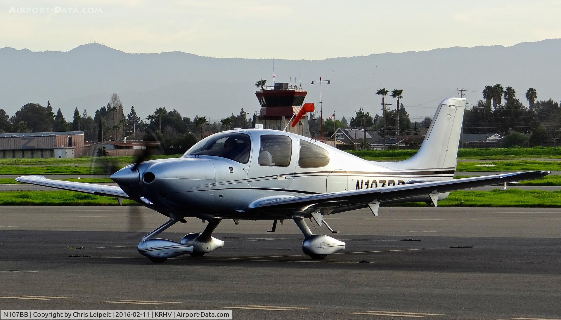N107BB, 2016 Cirrus SR22 G3 GTS  X Turbo C/N 1235, Cirrus Design Corp. (Duluth, Minnesota) 2016 Cirrus SR22 G3 Turbo started up and preparing for departure to Lake Tahoe Airport at Reid Hillview Airport, San Jose, CA.