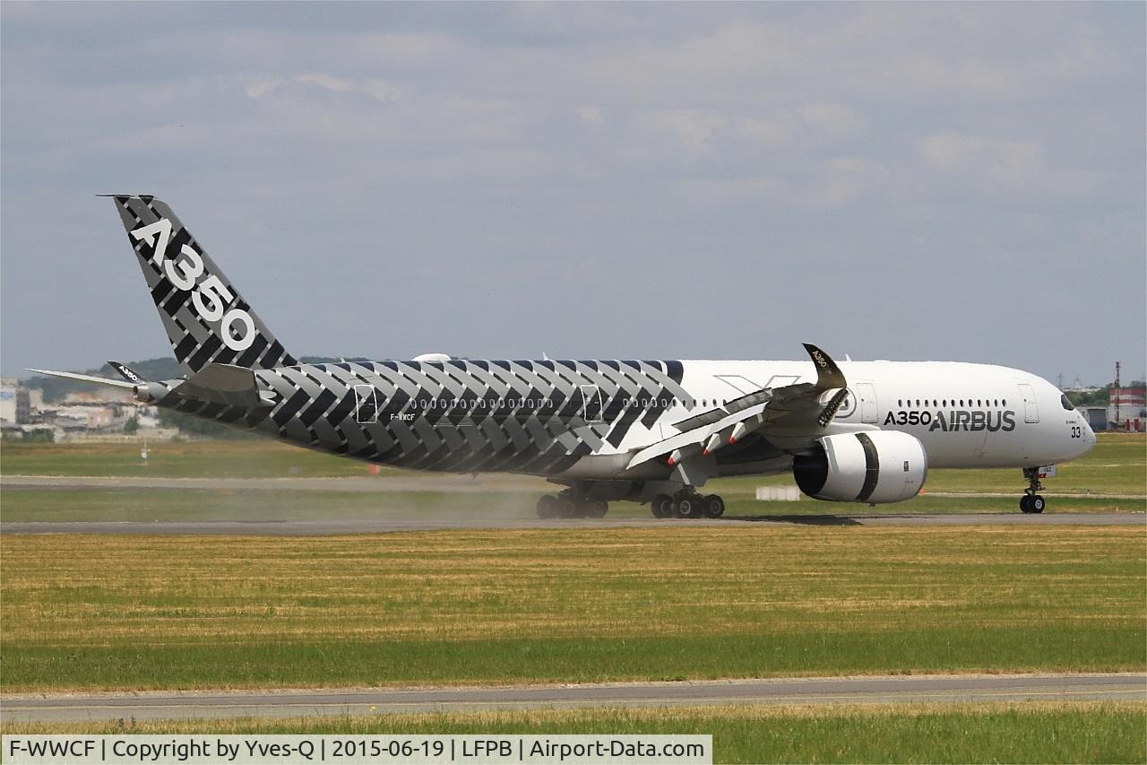 F-WWCF, 2013 Airbus A350-941 C/N 002, Airbus A350-941, Max reverse thrust landing, Paris-Le Bourget (LFPB-LBG) Air show 2015