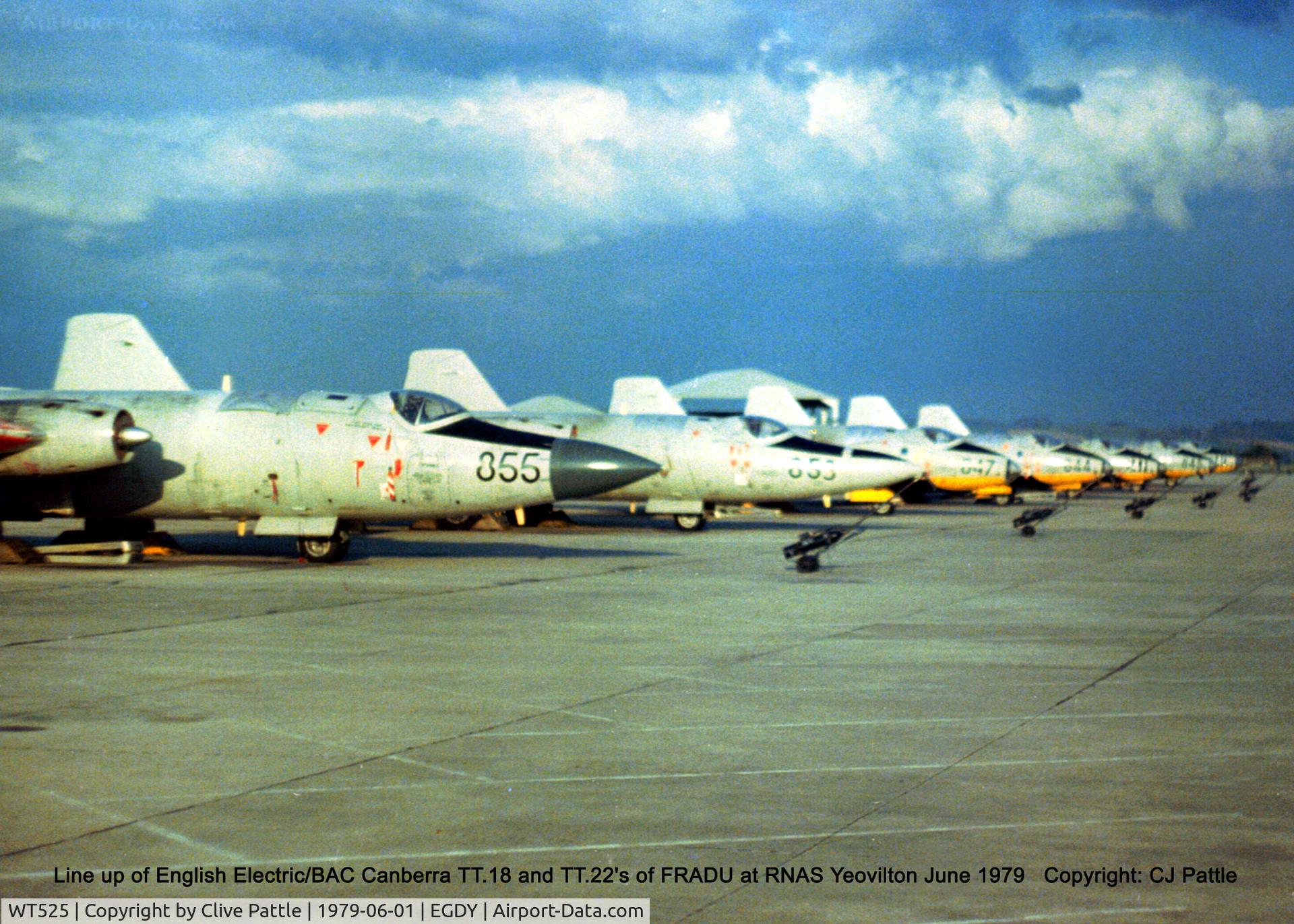 WT525, 1955 English Electric Canberra T.22 C/N EEP71425, Scanned from print - Fradu line-up at RNAS Yeovilton EGDY in June 1979