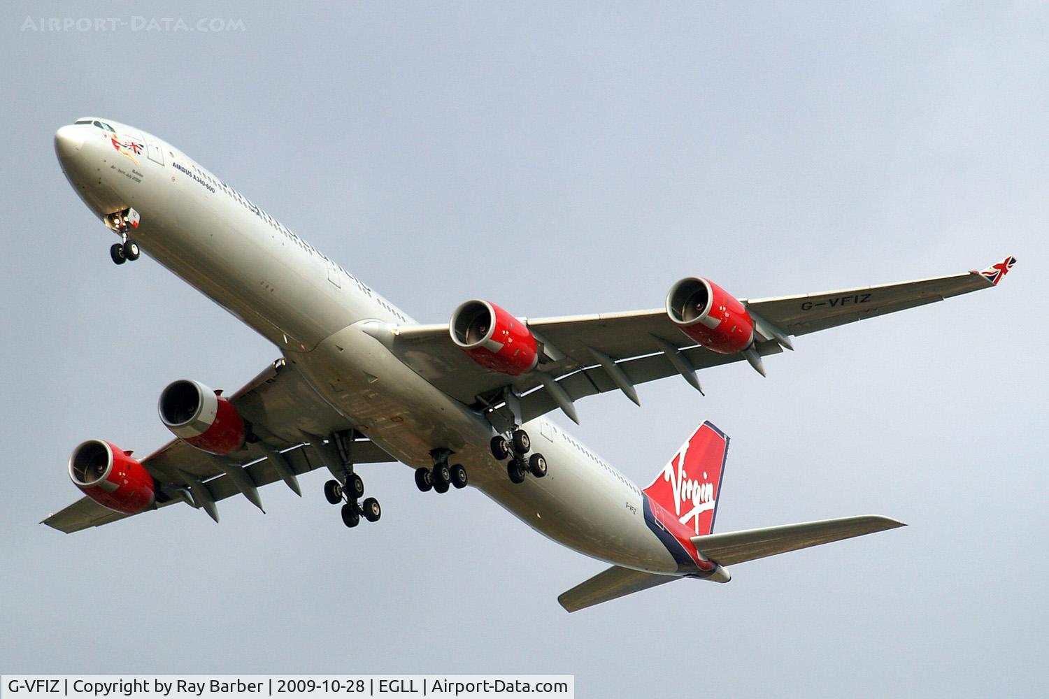 G-VFIZ, 2006 Airbus A340-642 C/N 764, Airbus A340-642 [764] (Virgin Atlantic) Home~G 28/10/2009. On approach 27R.