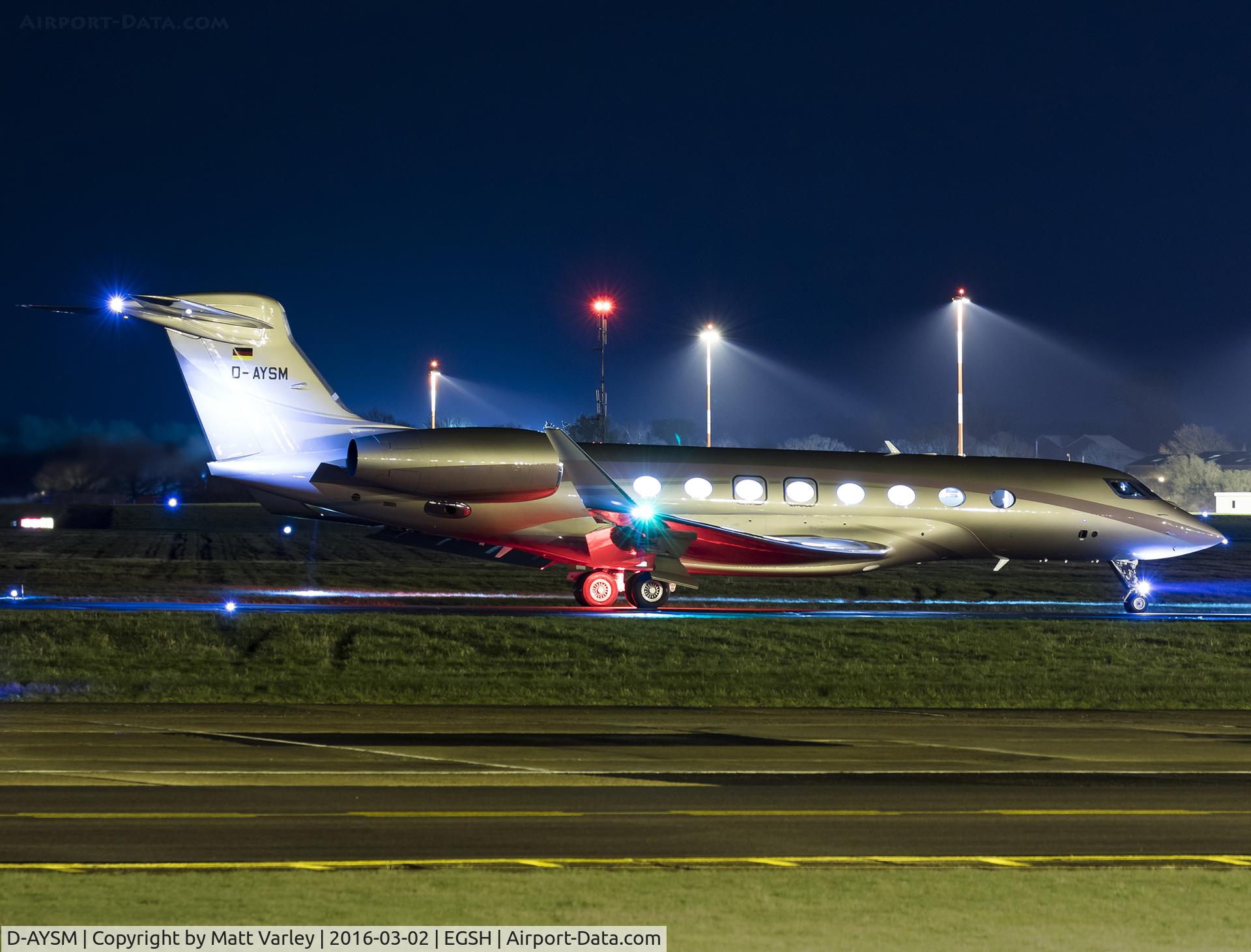 D-AYSM, 2015 Gulfstream Aerospace G650 (G-VI) C/N 6146, Sat at the top of an unlit 