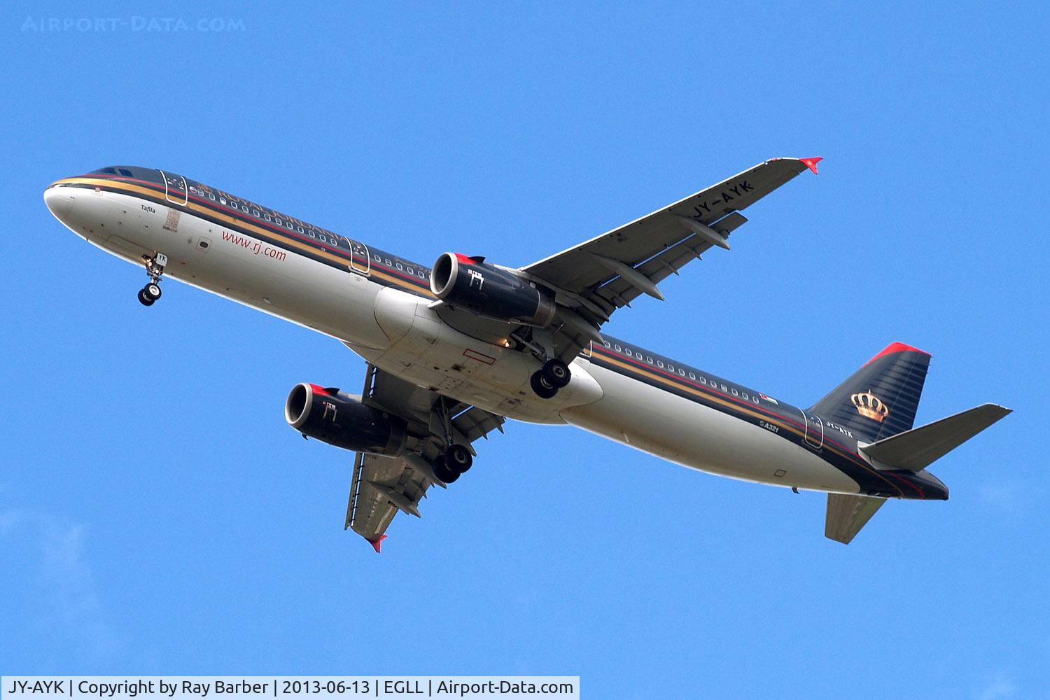 JY-AYK, 2008 Airbus A321-231 C/N 3522, Airbus A321-231 [3522] (Royal Jordanian Airlines) Home~G 13/06/2013. On approach 27R.