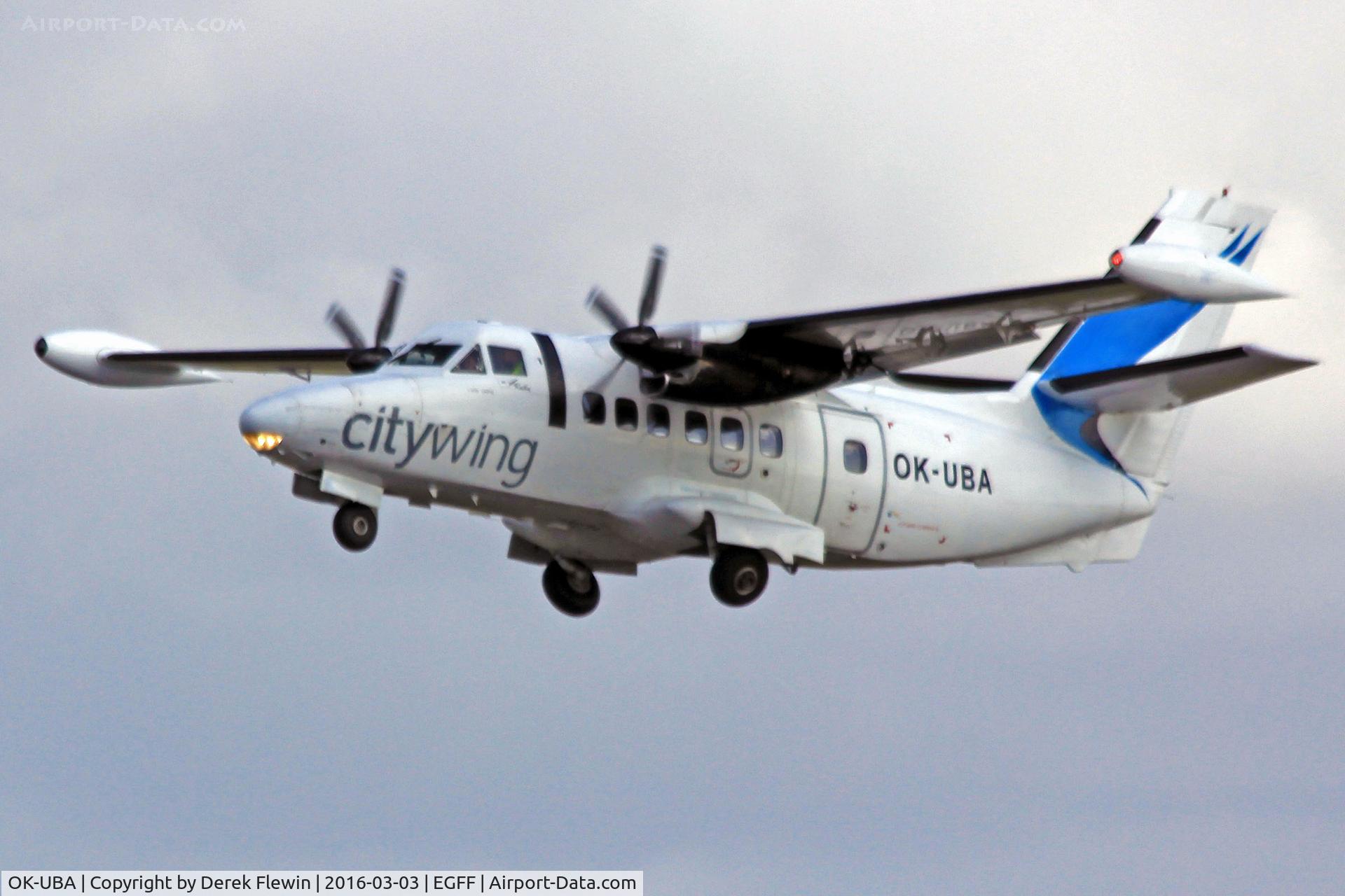 OK-UBA, 1989 Let L-410UVP-E3 Turbolet C/N 892319, Let 410 UVP-E, Citywing Ronaldsway based, previously SP-TXA, running the Anglesey service, departing runway 30 en-route to Ronaldsway.