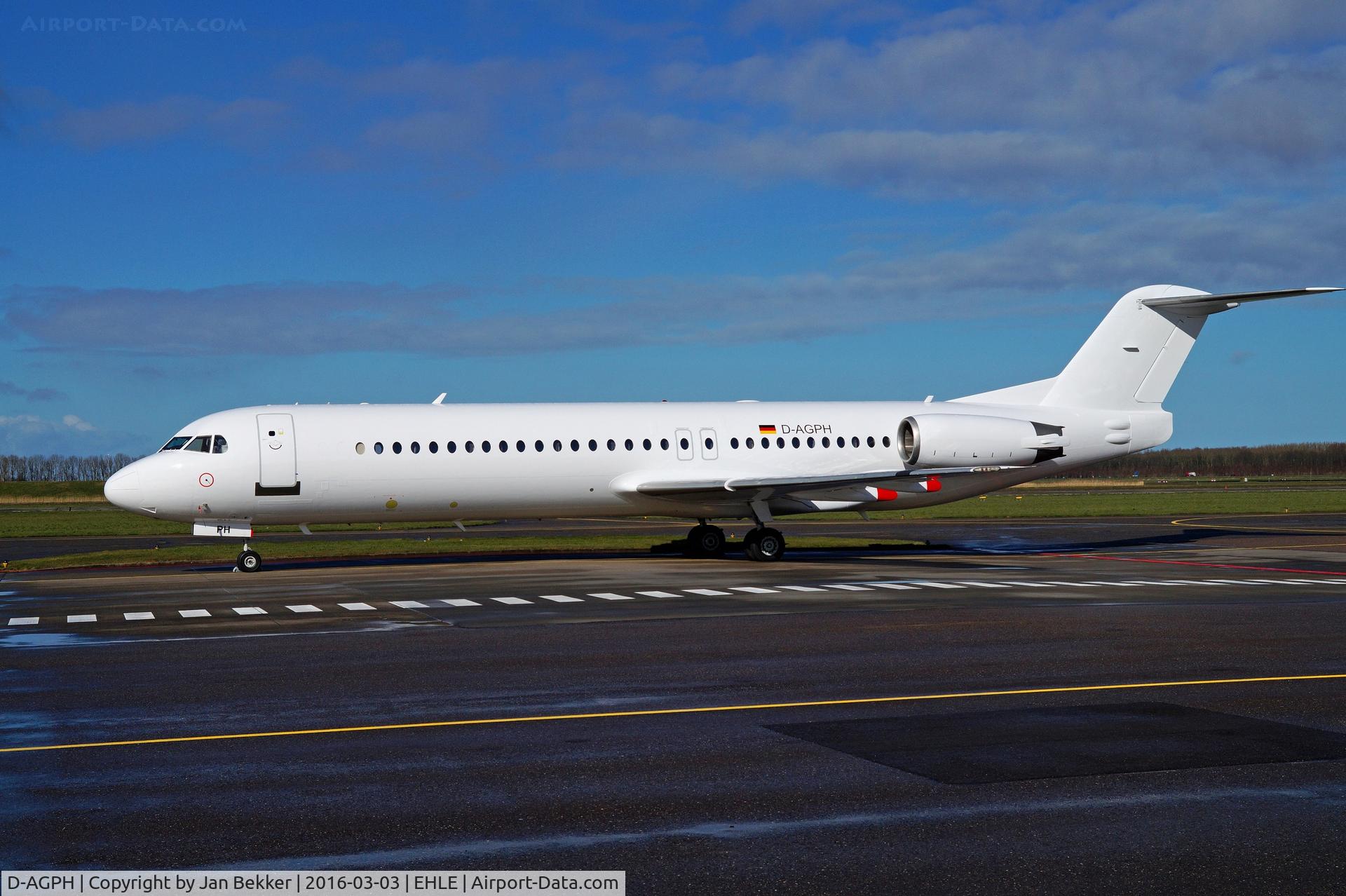 D-AGPH, 1990 Fokker 100 (F-28-0100) C/N 11308, After a repaint by QAPS at Lelystad Airport ready to depart again.