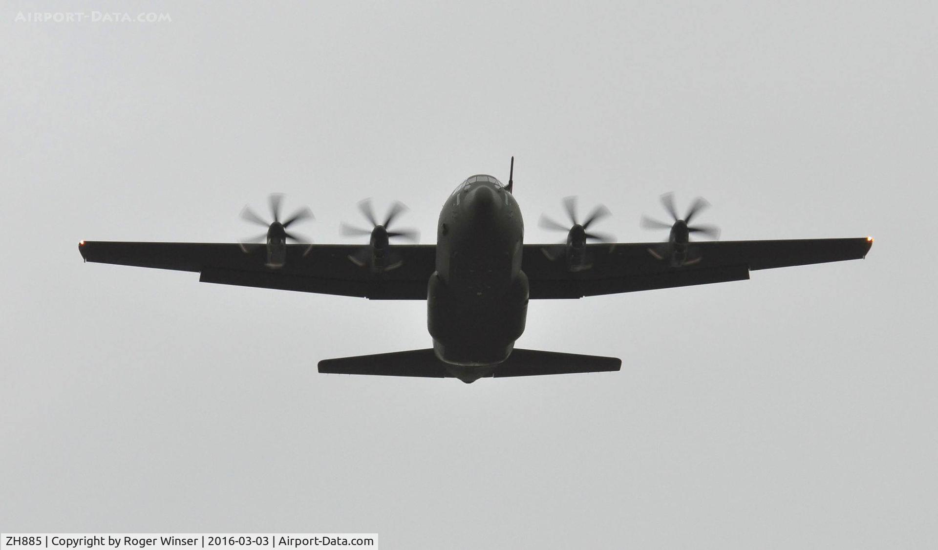 ZH885, 1999 Lockheed Martin C-130J Hercules C.5 C/N 382-5483, Off airport. RAF Hercules C.5 aircraft from the Brize Norton Transport Wing on a long approach to Runway 22 at Swansea Airport, Wales, UK for a low fly by. Thanks for the s/n Derek.