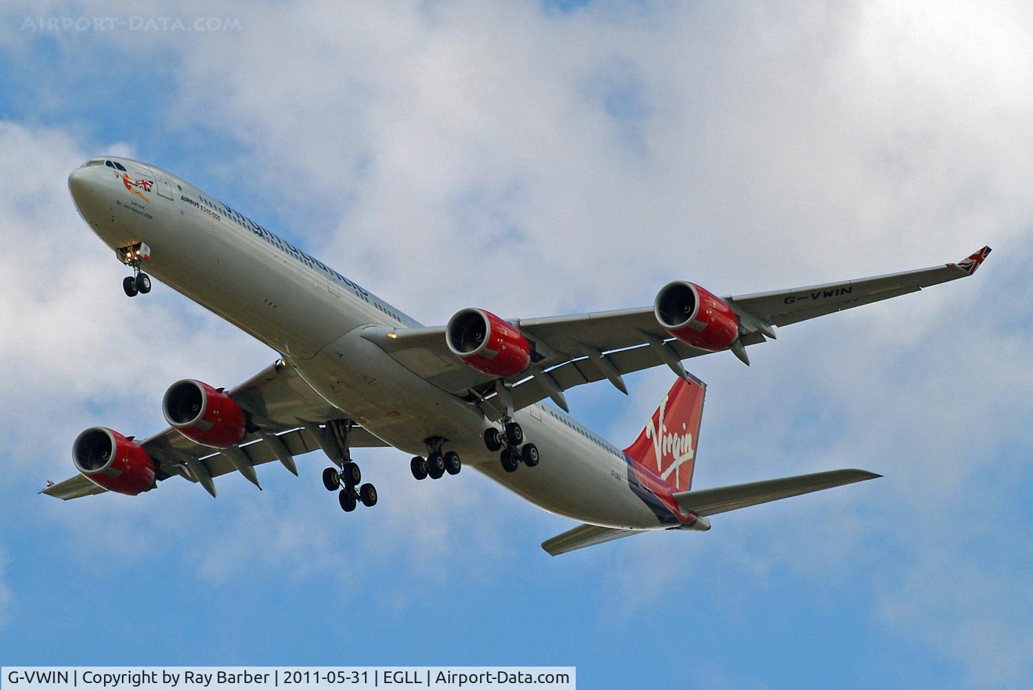 G-VWIN, 2006 Airbus A340-642 C/N 736, Airbus A340-642 [736] (Virgin Atlantic) Home~G 31/05/2011. On approach 27R.