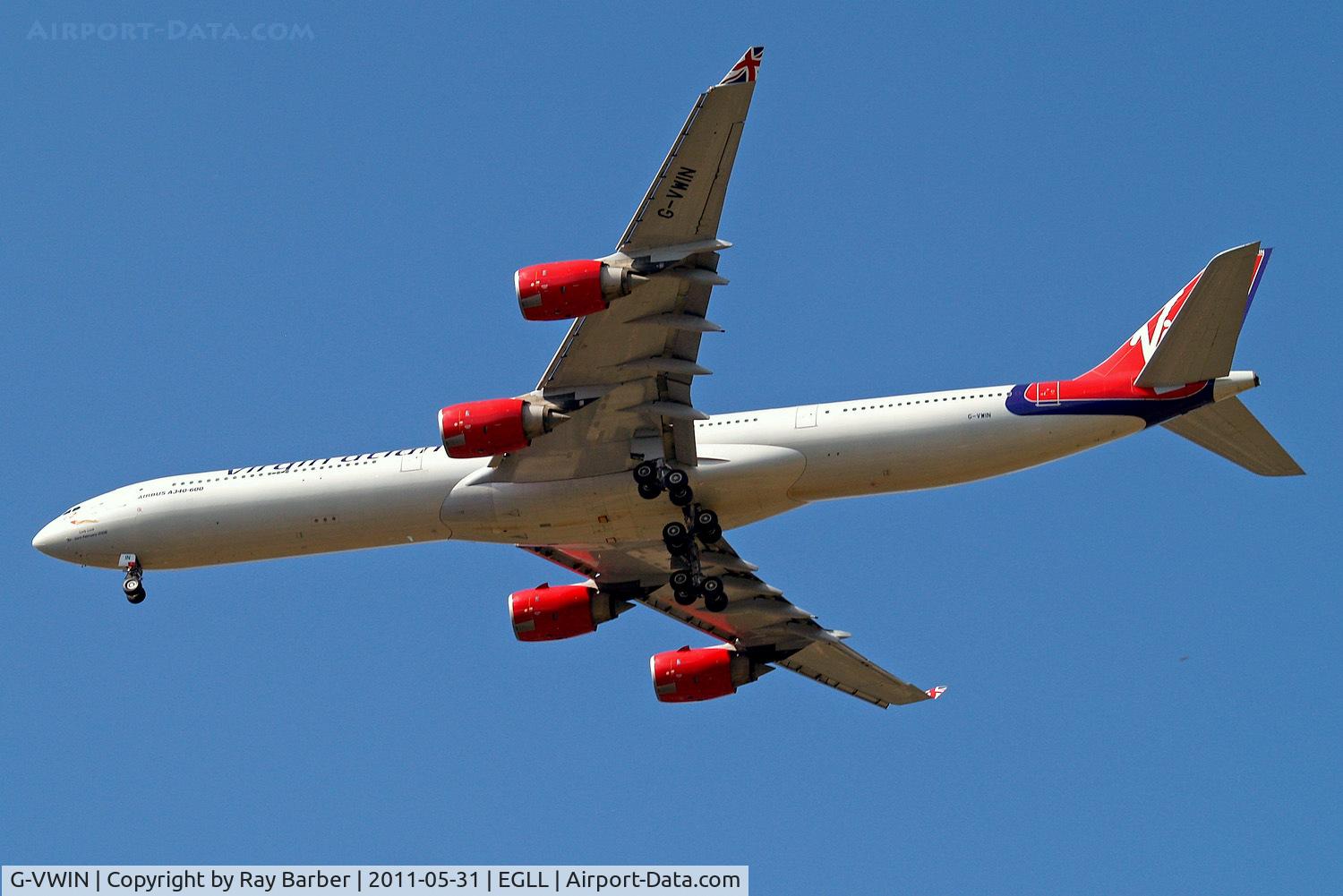 G-VWIN, 2006 Airbus A340-642 C/N 736, Airbus A340-642 [736] (Virgin Atlantic) Home~G 31/05/2011. On approach 27R.