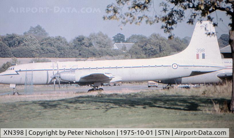 XN398, 1959 Bristol Britannia C.2 (175 Britannia 252F) C/N 13451, Britannia C.2 retired from active service as seen at Stansted in October 1975.