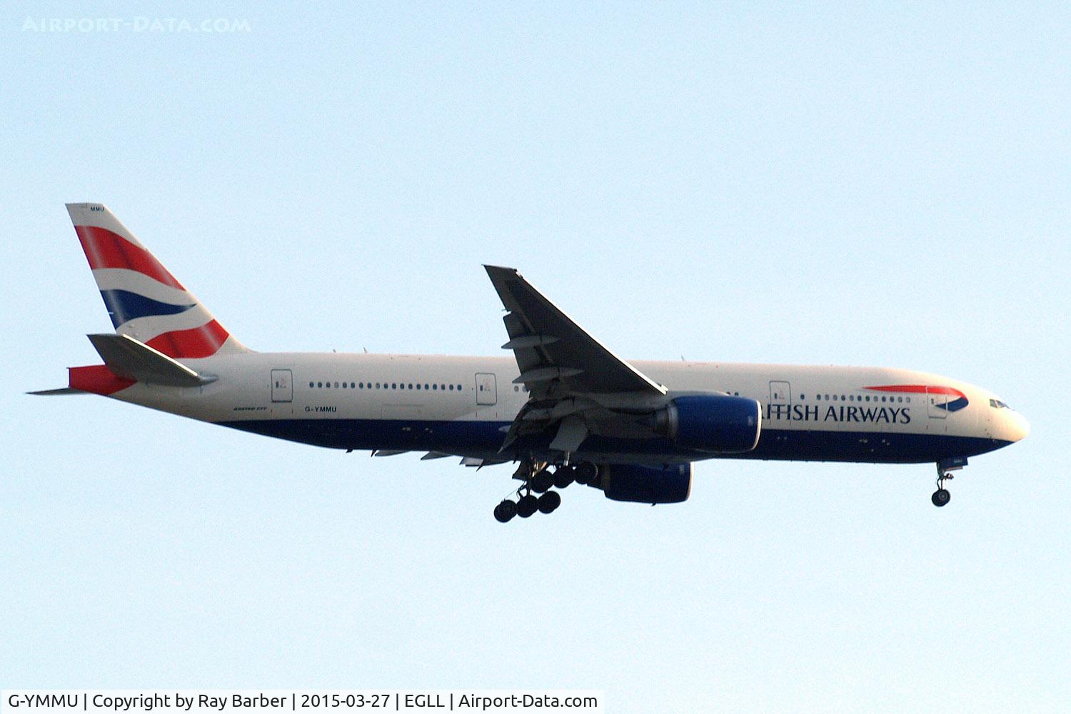 G-YMMU, 2009 Boeing 777-236/ER C/N 36519, Boeing 777-236ER [36519] (British Airways) Home~G 27/03/2015. On approach 27L.