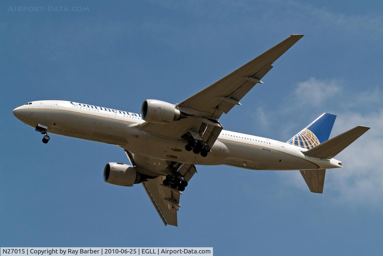 N27015, 2000 Boeing 777-224/ER C/N 28678, Boeing 777-224ER [28678] (Continental Airlines) Home~G 25/06/2010. On approach 27R.