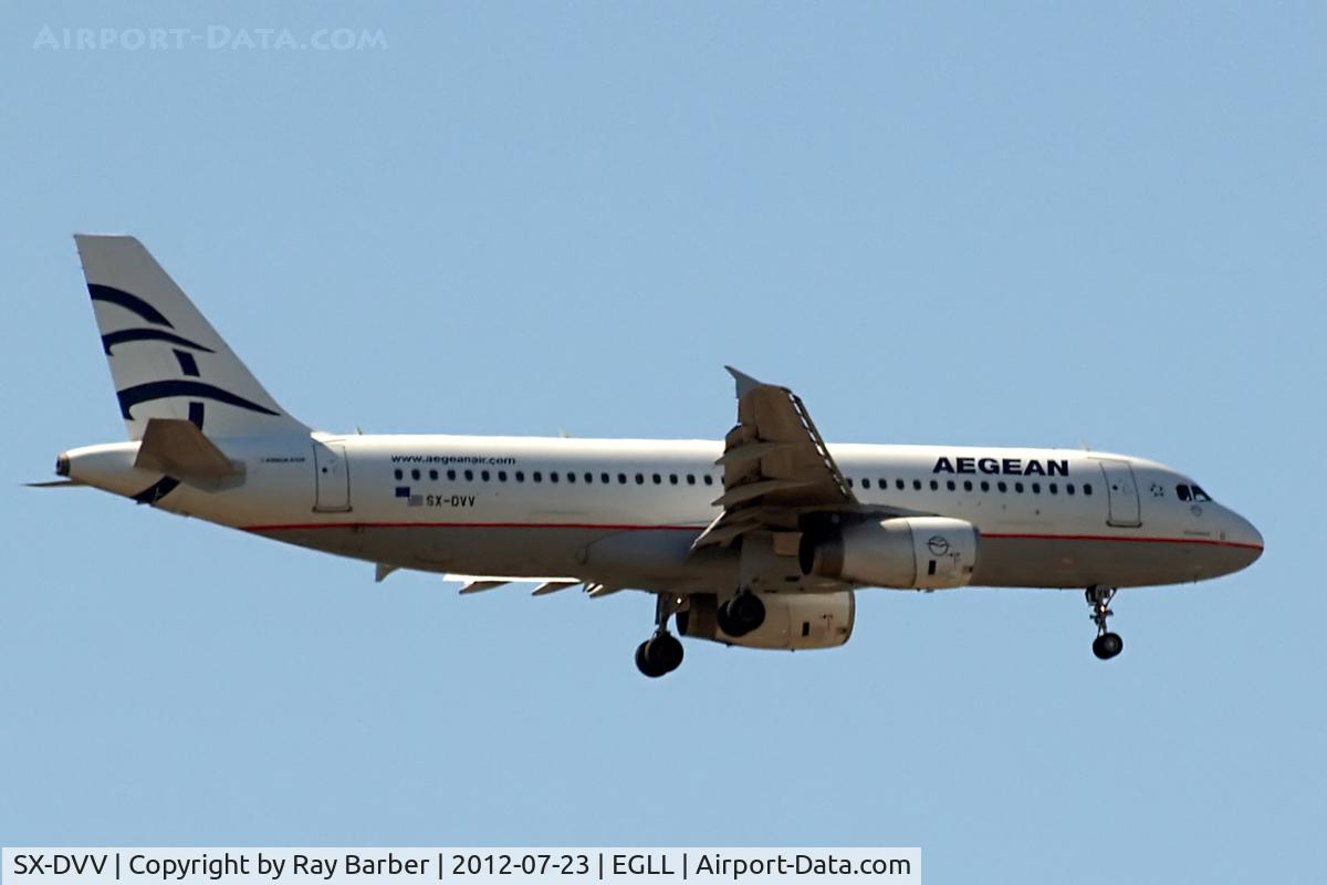 SX-DVV, 2009 Airbus A320-232 C/N 3773, Airbus A320-232 [3773] (Aegean Airlines) Home~G 23/07/2012. On approach 27L.