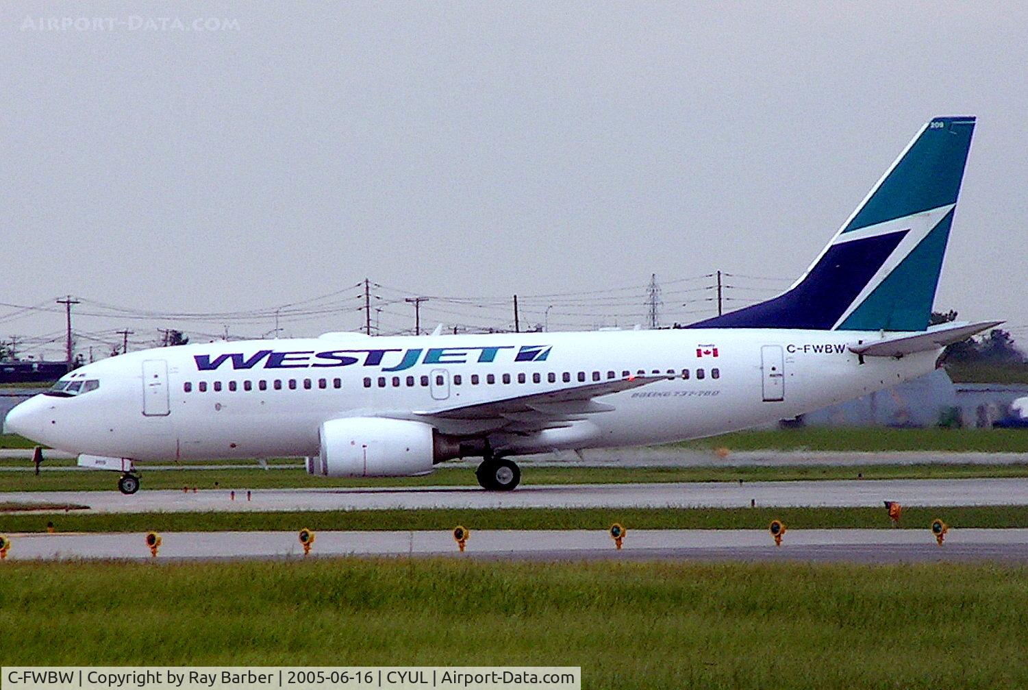 C-FWBW, 2003 Boeing 737-7CT C/N 33697, Boeing 737-7CT [33697] (West Jet) Montreal-Dorval~C 16/06/2005