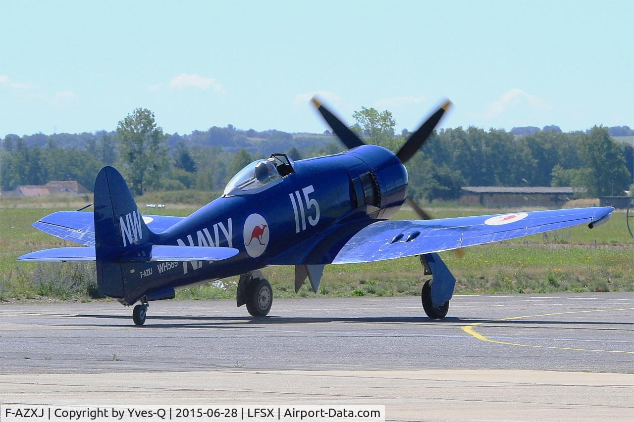F-AZXJ, 1949 Hawker Sea Fury FB.11 C/N 37733, Hawker Sea Fury FB.11, Taxiing to holding point rwy 29, Luxeuil-Saint Sauveur Air Base 116 (LFSX) Open day 2015