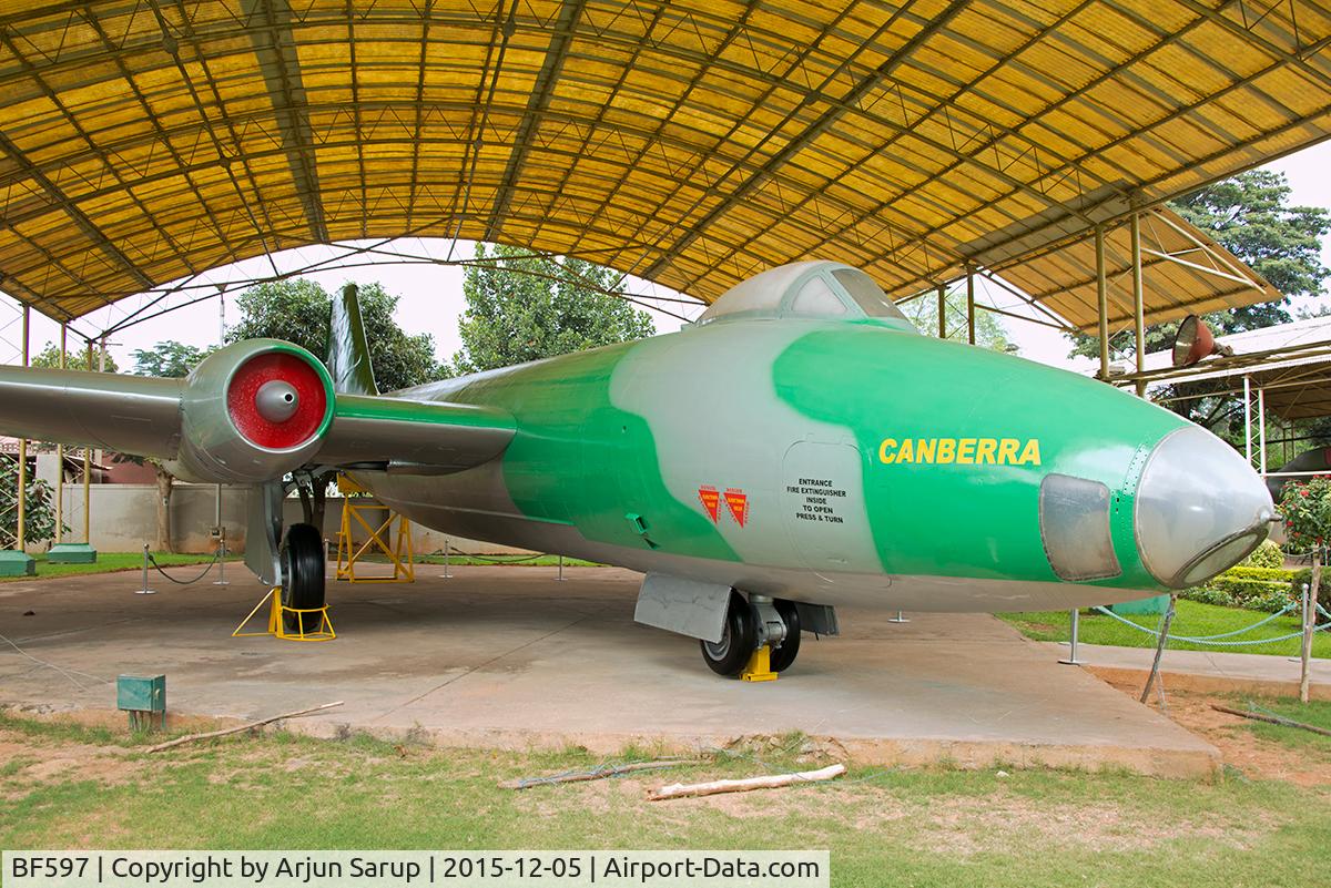 BF597, English Electric Canberra B(I)58 C/N EEP-005, On display at the HAL Heritage Centre and Aerospace Museum, Bangalore.  The original paint scheme has been wrecked by the poor repaint job.