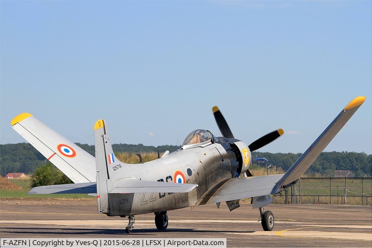 F-AZFN, Douglas AD-4N Skyraider C/N 7609, Douglas AD-4N Skyraider, Taxiing to holding point rwy 29, Luxeuil-St Sauveur Air Base 116 (LFSX) Open day 2015