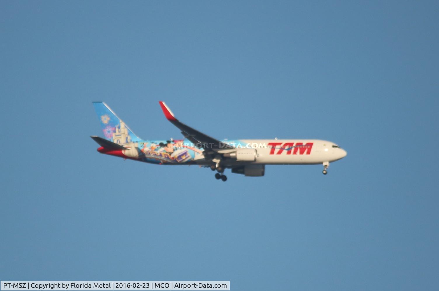 PT-MSZ, 2013 Boeing 767-316/ER C/N 41994, TAM recently painted as a Disney plane - of course went to the wrong runway.  It comes to MCO a lot so I will eventually get a better shot