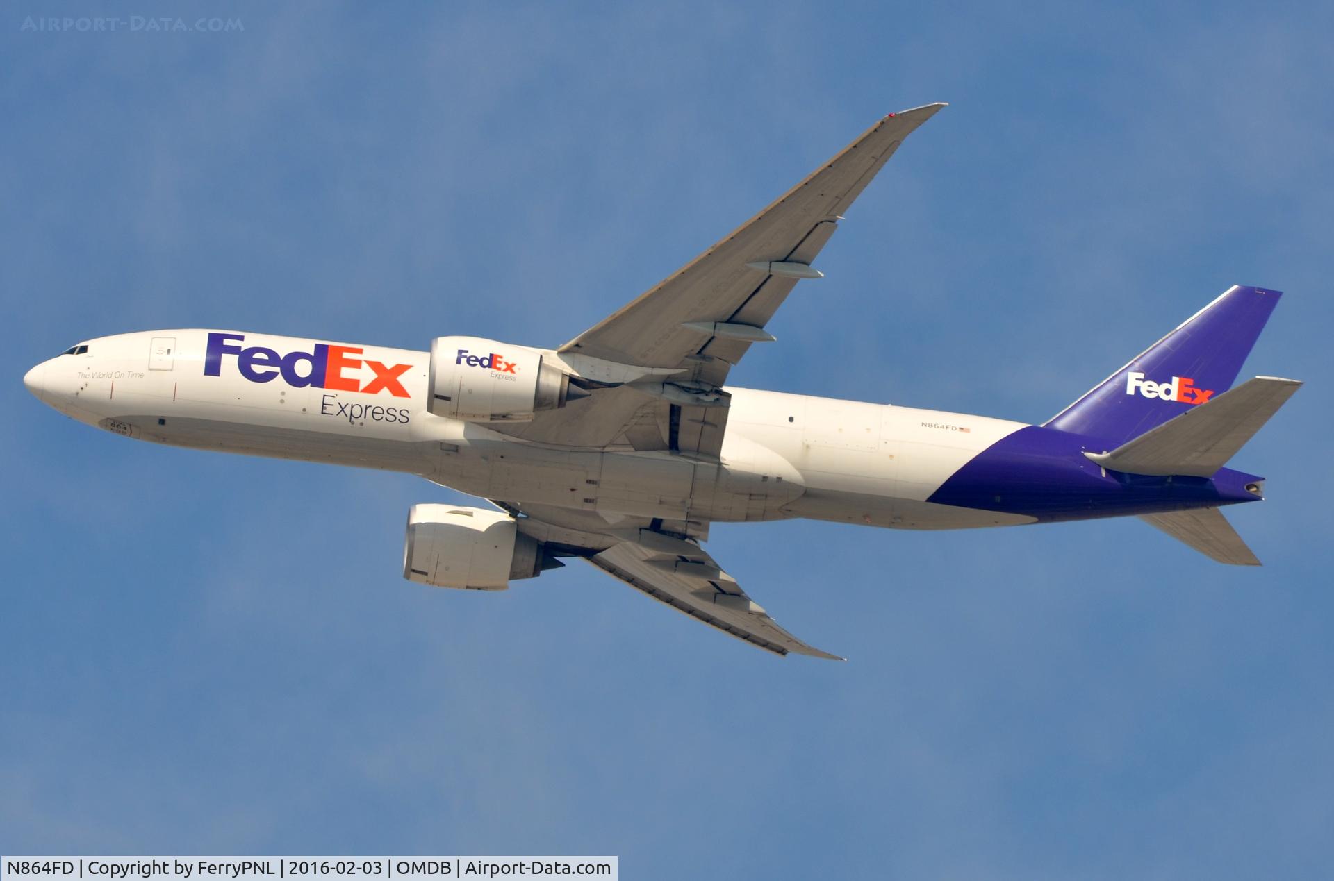 N864FD, 2012 Boeing 777-FS2 C/N 37735, Fedex B772F departing Dubai