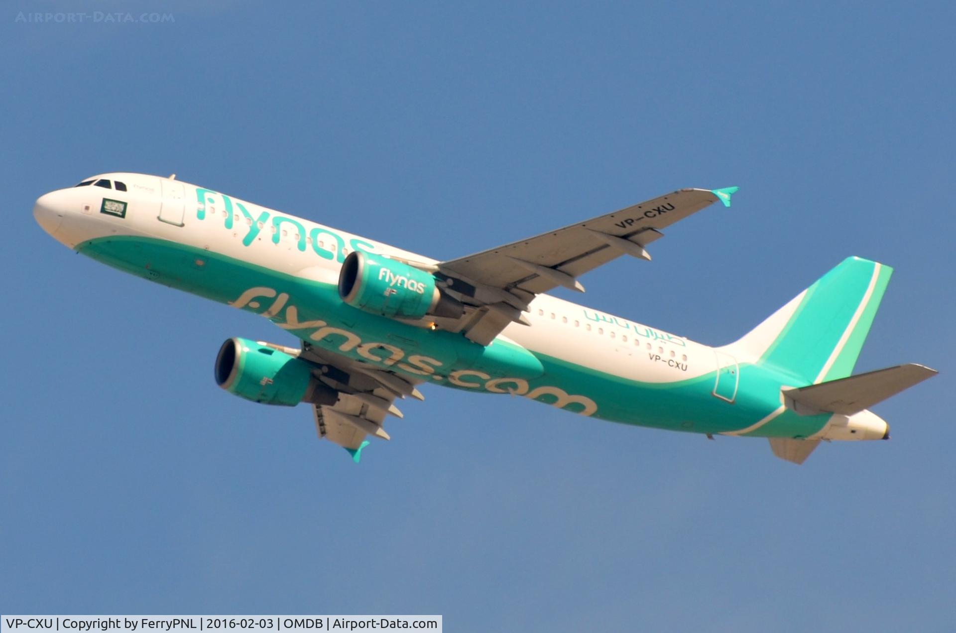 VP-CXU, 2003 Airbus A320-214 C/N 2123, Flynas A320 departing for Saudi Arabia.