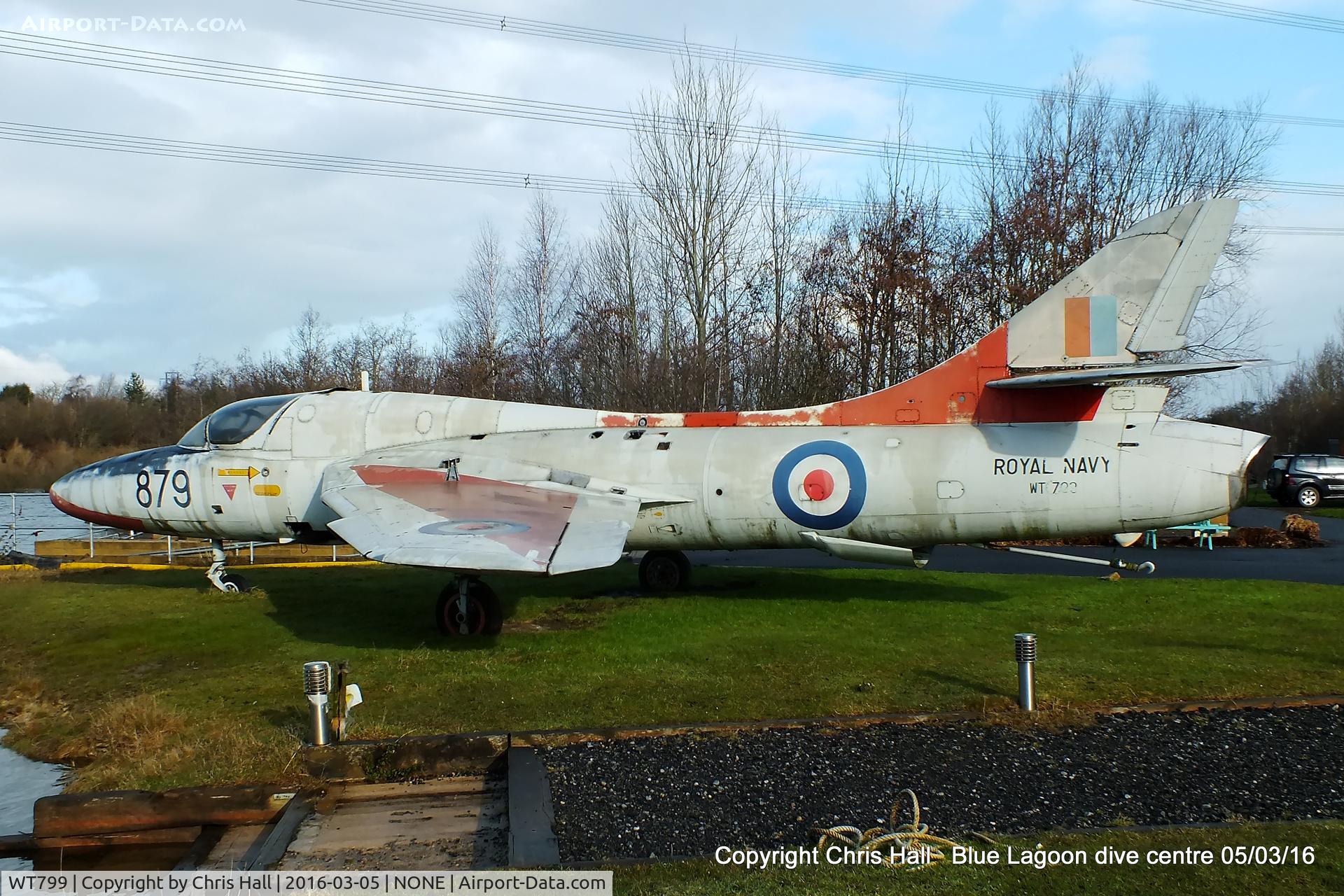 WT799, 1955 Hawker Hunter T.8 C/N 41H-670742, on display at the Blue Lagoon Diving Centre, Womersley