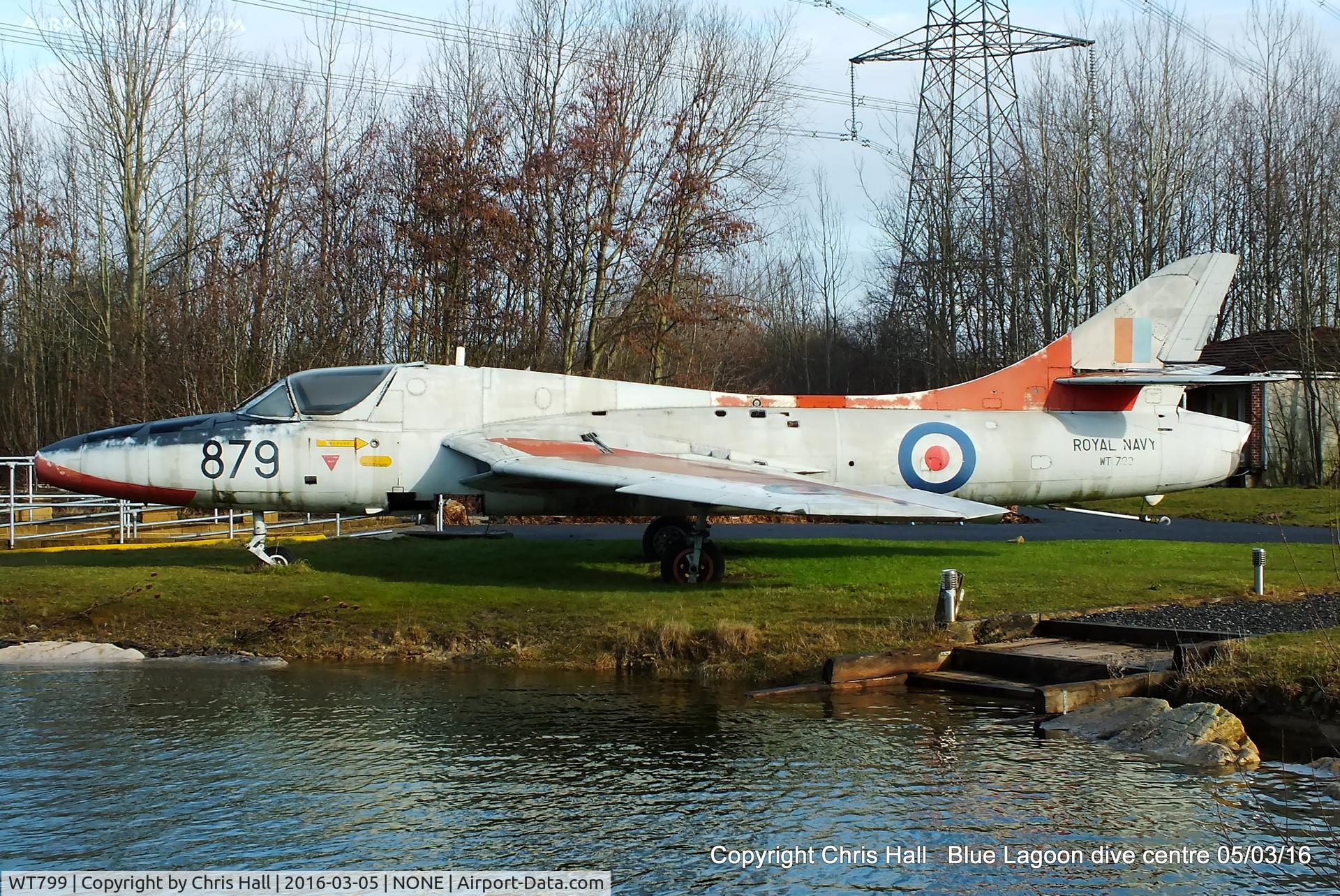 WT799, 1955 Hawker Hunter T.8 C/N 41H-670742, on display at the Blue Lagoon Diving Centre, Womersley