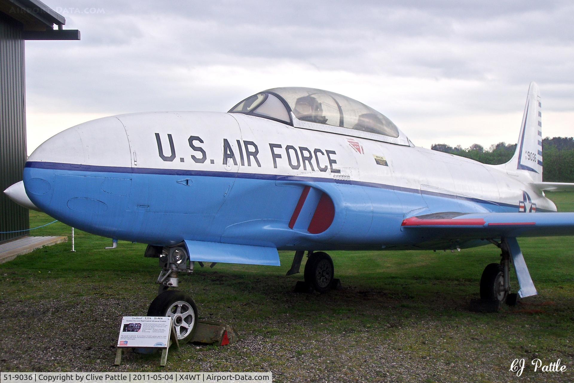 51-9036, 1951 Lockheed T-33A Shooting Star C/N 580-6820, On display at the Newark Air Museum, Winthorpe, Nottinghamshire. X4WT