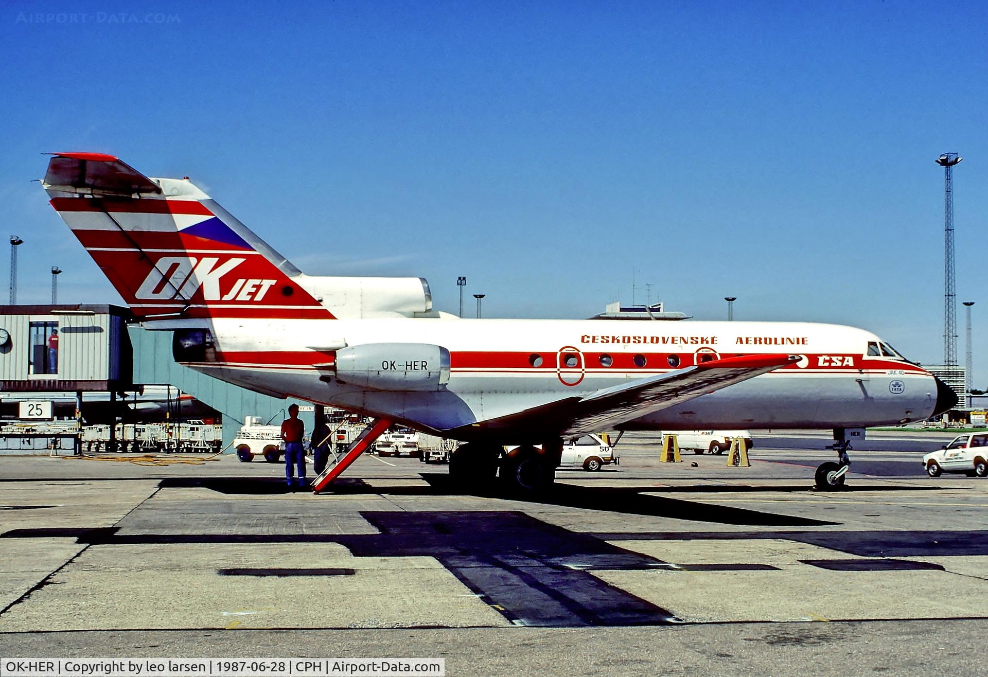 OK-HER, 1977 Yakovlev Yak-40K C/N 9741156, Copenhagen 28.6.87