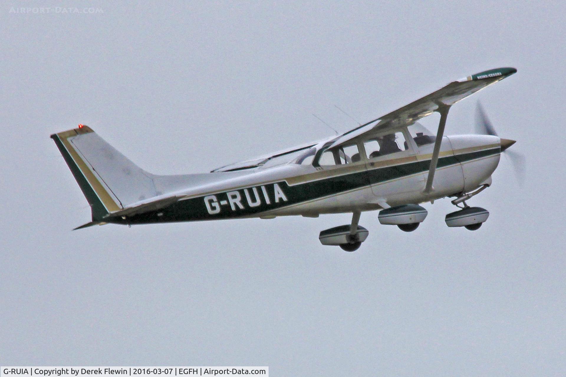 G-RUIA, 1979 Reims F172N Skyhawk C/N 1856, Skyhawk, Cambrian flying Club, previously PH-AXA, seen departing runway 28 en-route to MOD St Athan for maintenance.