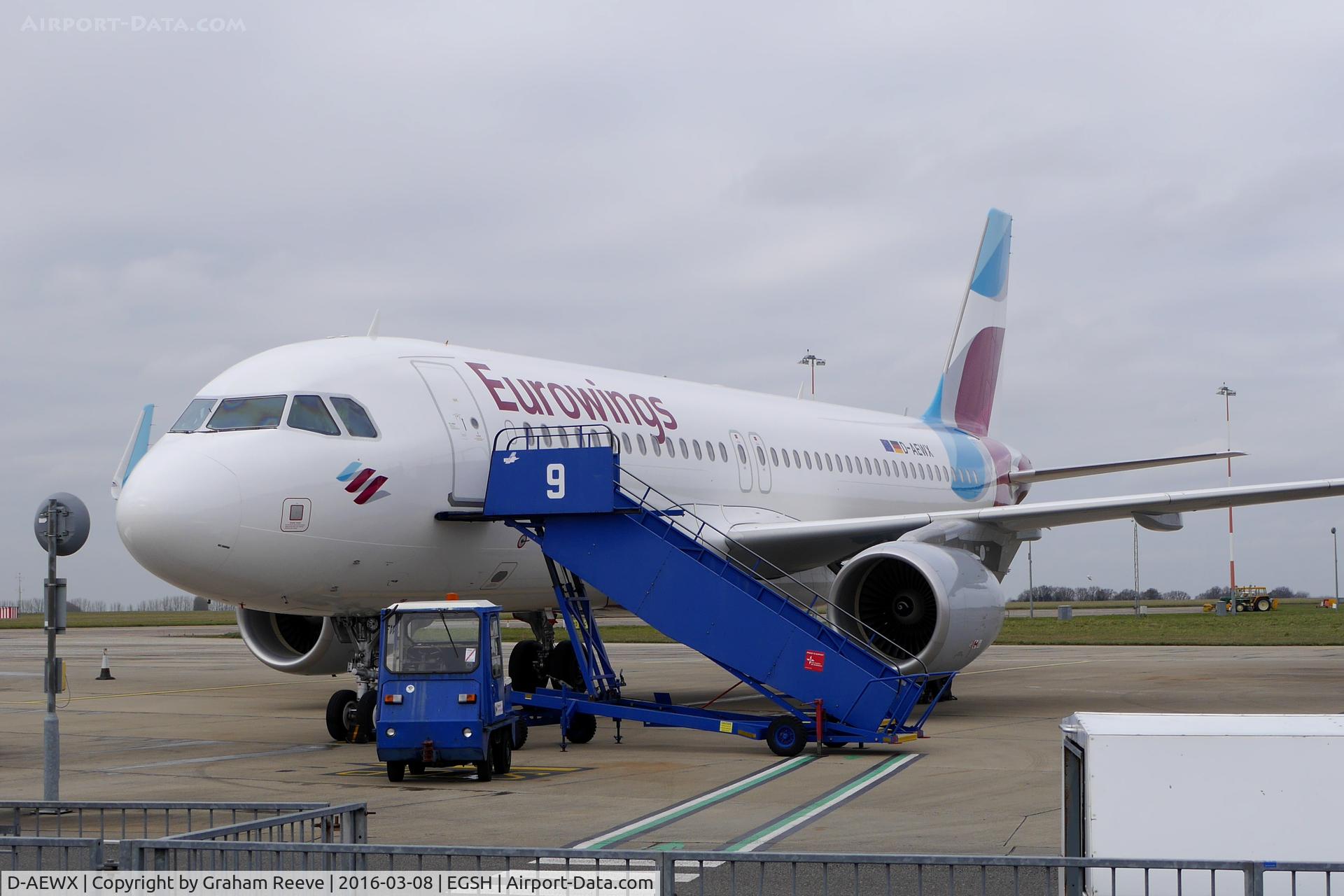 D-AEWX, 2015 Airbus A320-214 C/N 6807, Parked on stand at Norwich.