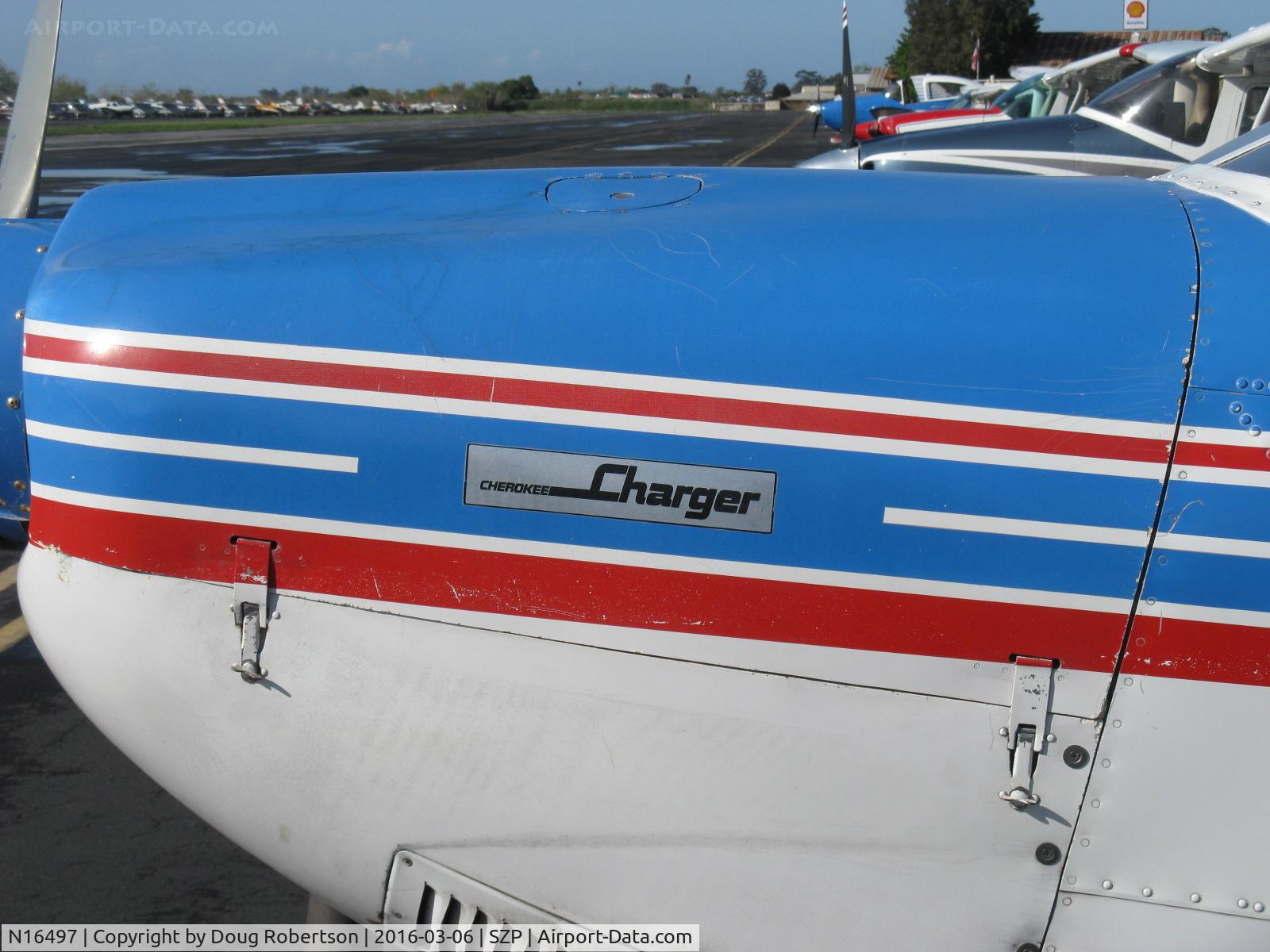 N16497, 1973 Piper PA-28-235 Cherokee Charger C/N 28-7310101, 1973 Piper PA-28-235 CHEROKEE CHARGER, Lycoming O-540-D4B5 235 Hp, cowl logo