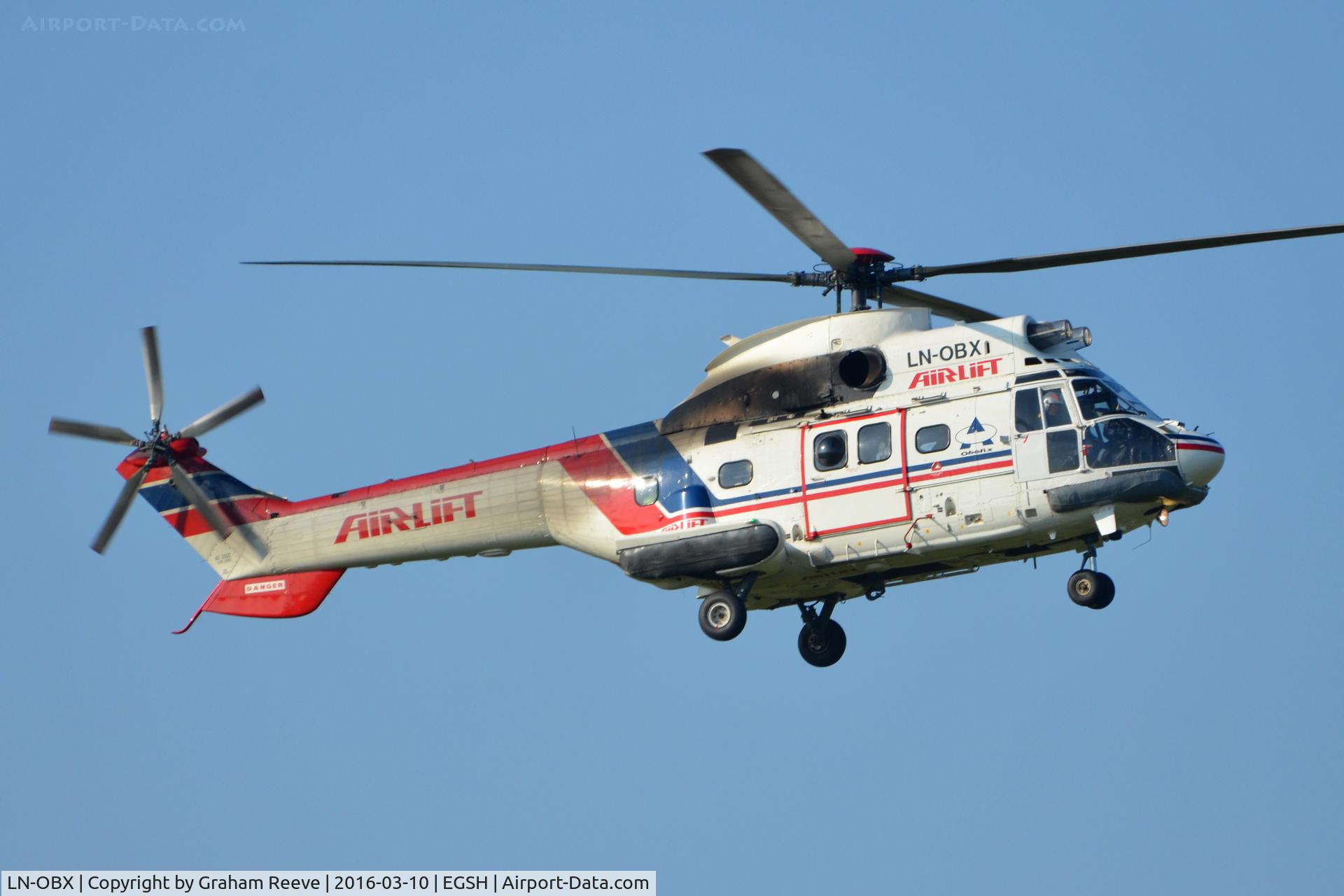 LN-OBX, 1980 Aerospatiale AS-332C-1 Super Puma C/N 2001, Landing at Norwich.