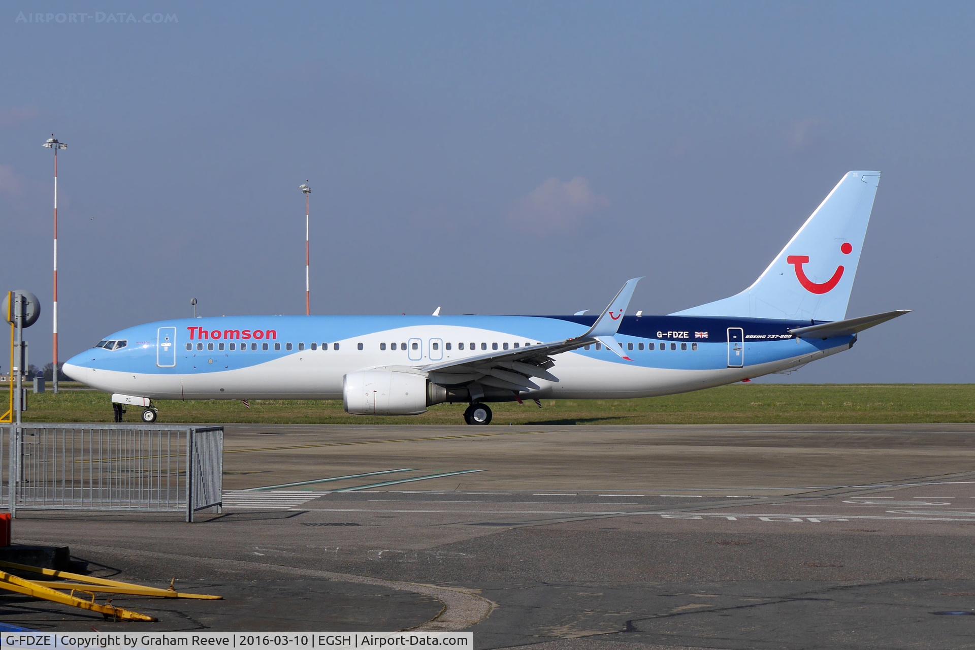 G-FDZE, 2008 Boeing 737-8K5 C/N 35137, About to taxi to depart from runway 