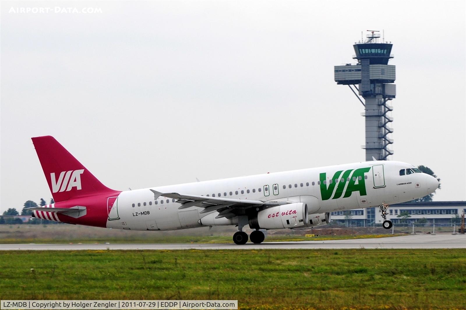 LZ-MDB, 2007 Airbus A320-214 C/N 3125, Leaving rainy LEJ for a ride to sunny VAR....