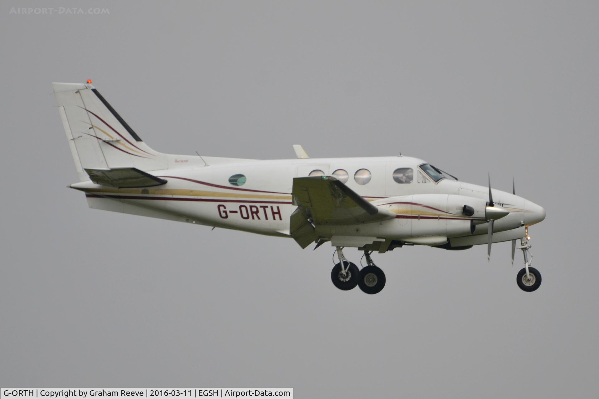 G-ORTH, 1975 Beech E90 King Air C/N LW-136, Landing at Norwich.