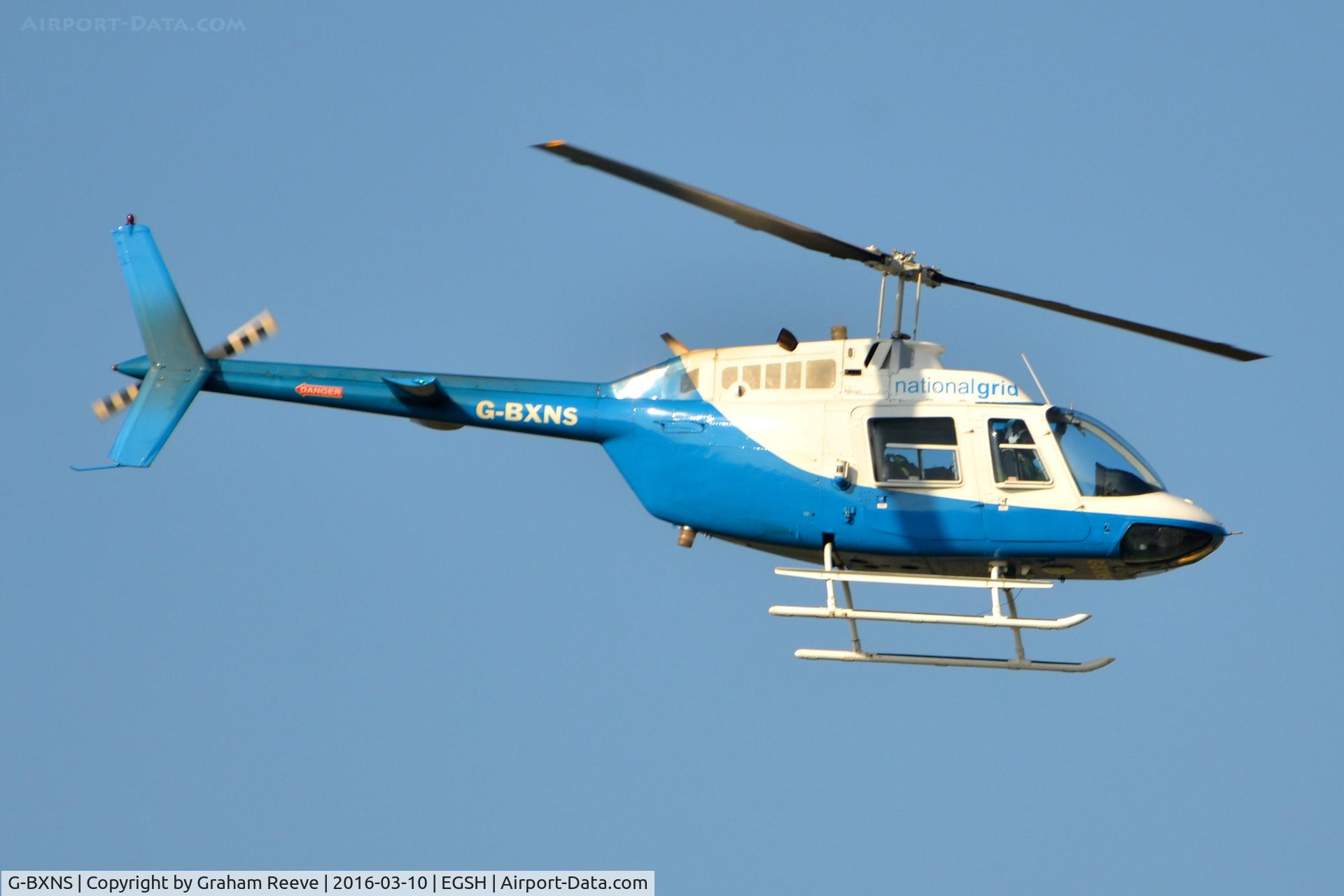 G-BXNS, 1977 Bell 206B JetRanger III C/N 2385, Landing at Norwich.