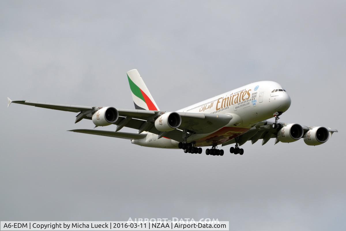 A6-EDM, 2010 Airbus A380-861 C/N 042, One of four A380s in AKL today: 3xEK and 1xSQ
