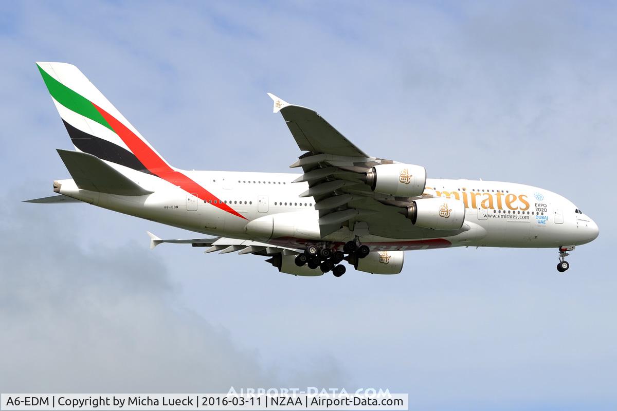 A6-EDM, 2010 Airbus A380-861 C/N 042, One of four A380s in AKL today: 3xEK and 1xSQ