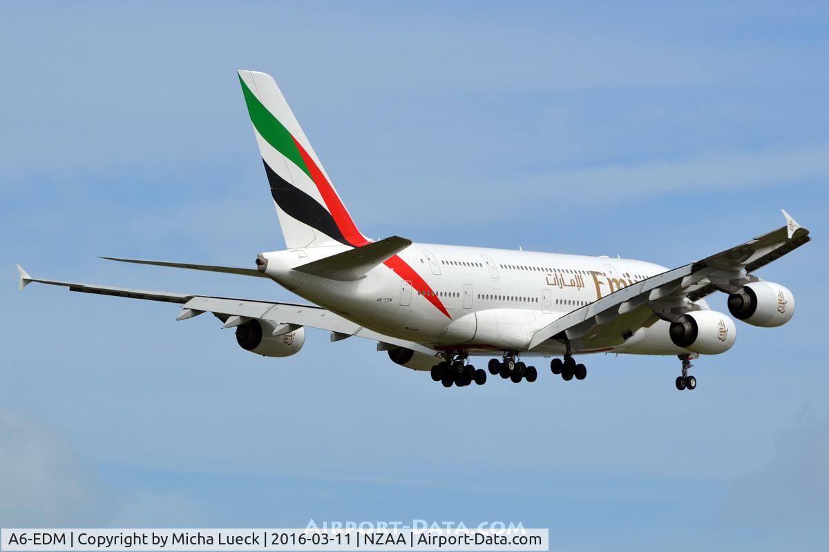 A6-EDM, 2010 Airbus A380-861 C/N 042, One of four A380s in AKL today: 3xEK and 1xSQ