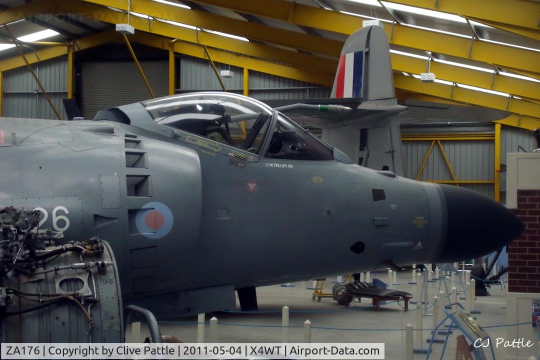 ZA176, 1981 British Aerospace Sea Harrier F/A.2 C/N 41H-912027/P6, Inside one of the display hangars at the Newark Air Museum, Winthorpe, Nottinghamshire. X4WT