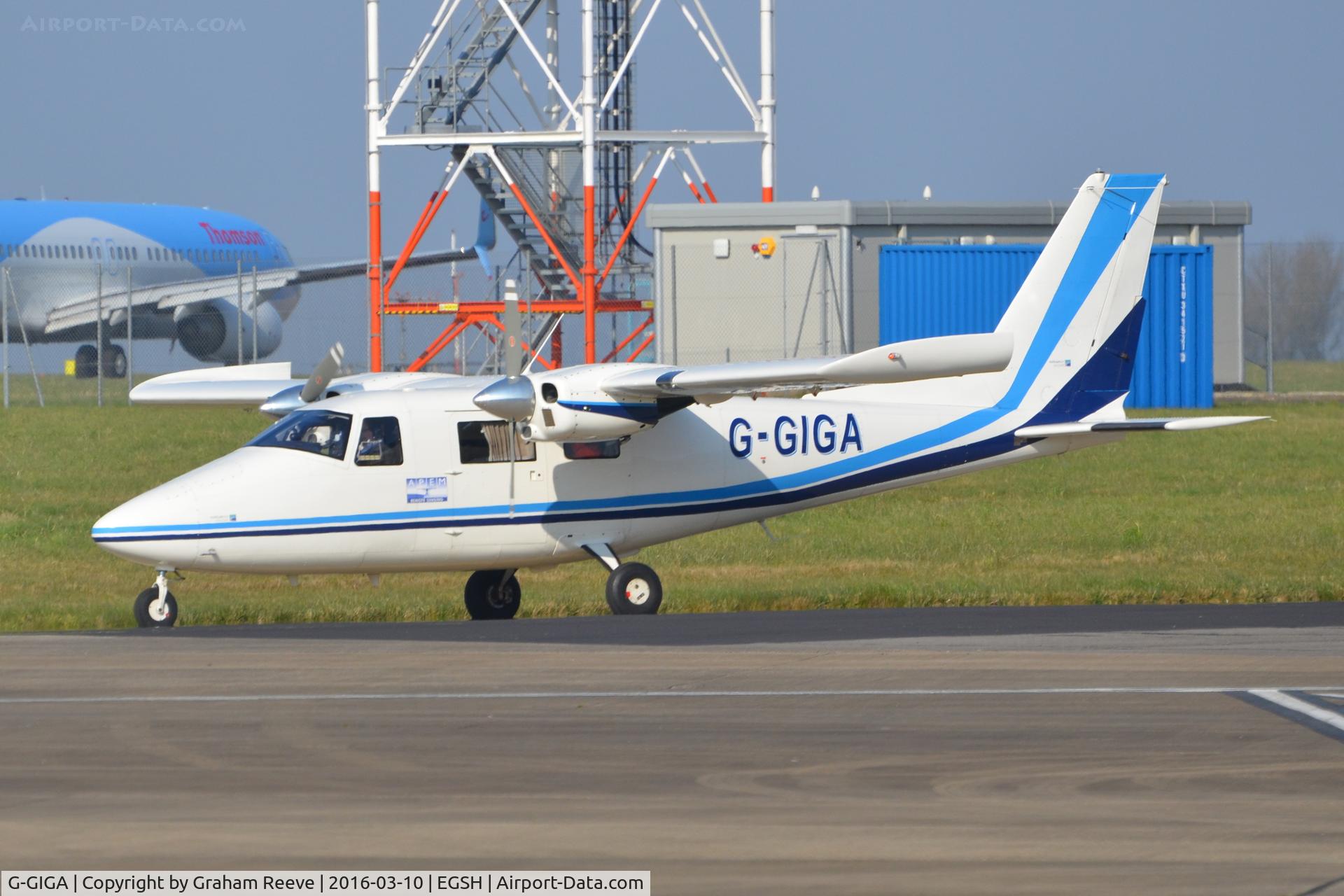 G-GIGA, 2011 Vulcanair P-68C C/N 468/C, Just landed at Norwich.