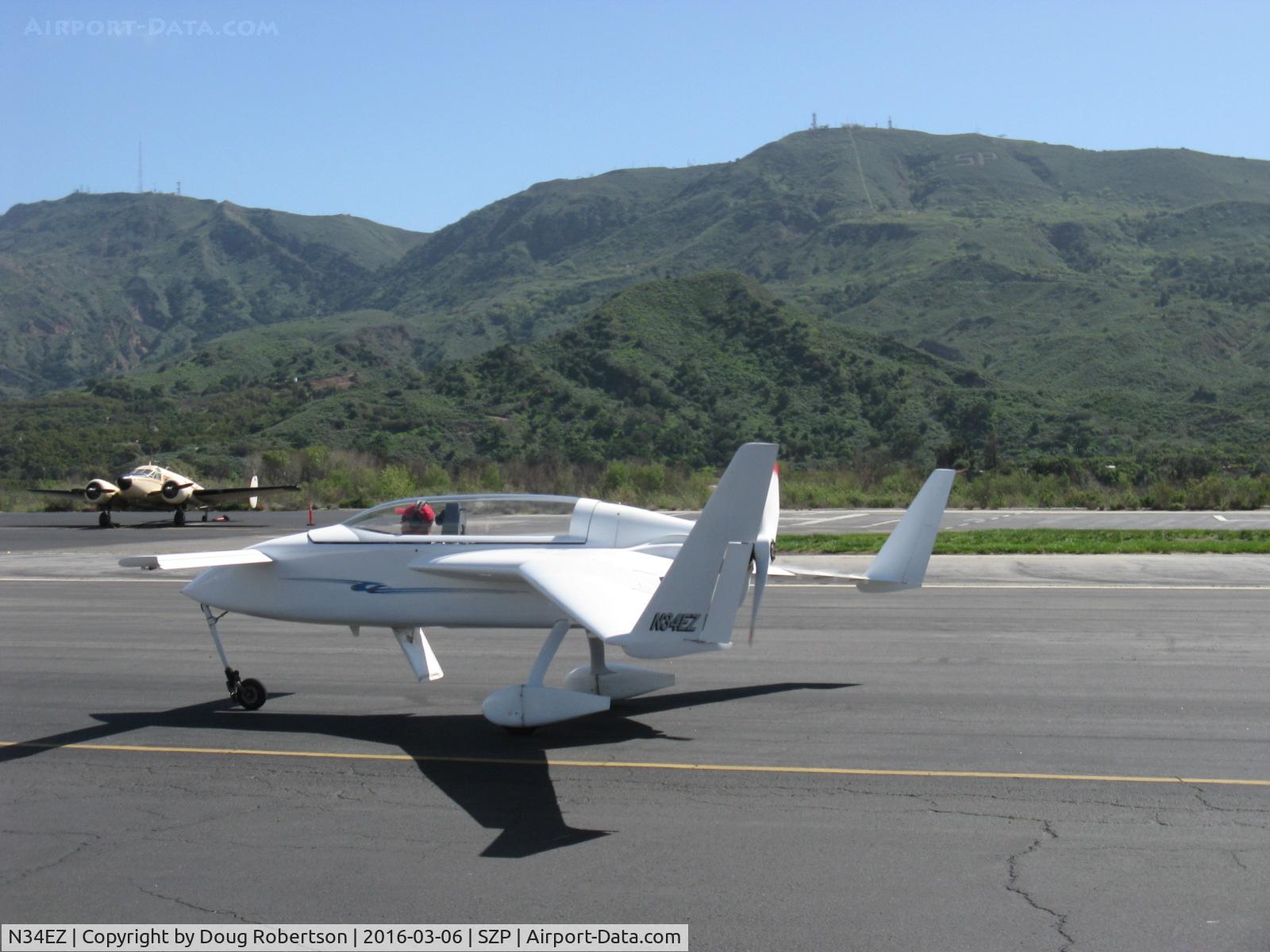 N34EZ, 1998 Rutan VariEze C/N 001 (N34EZ), 1998 Gress RUTAN VARI-EZE CANARD, Continental O-200 100 Hp pusher, nose gear is retractable, c/n 001.
