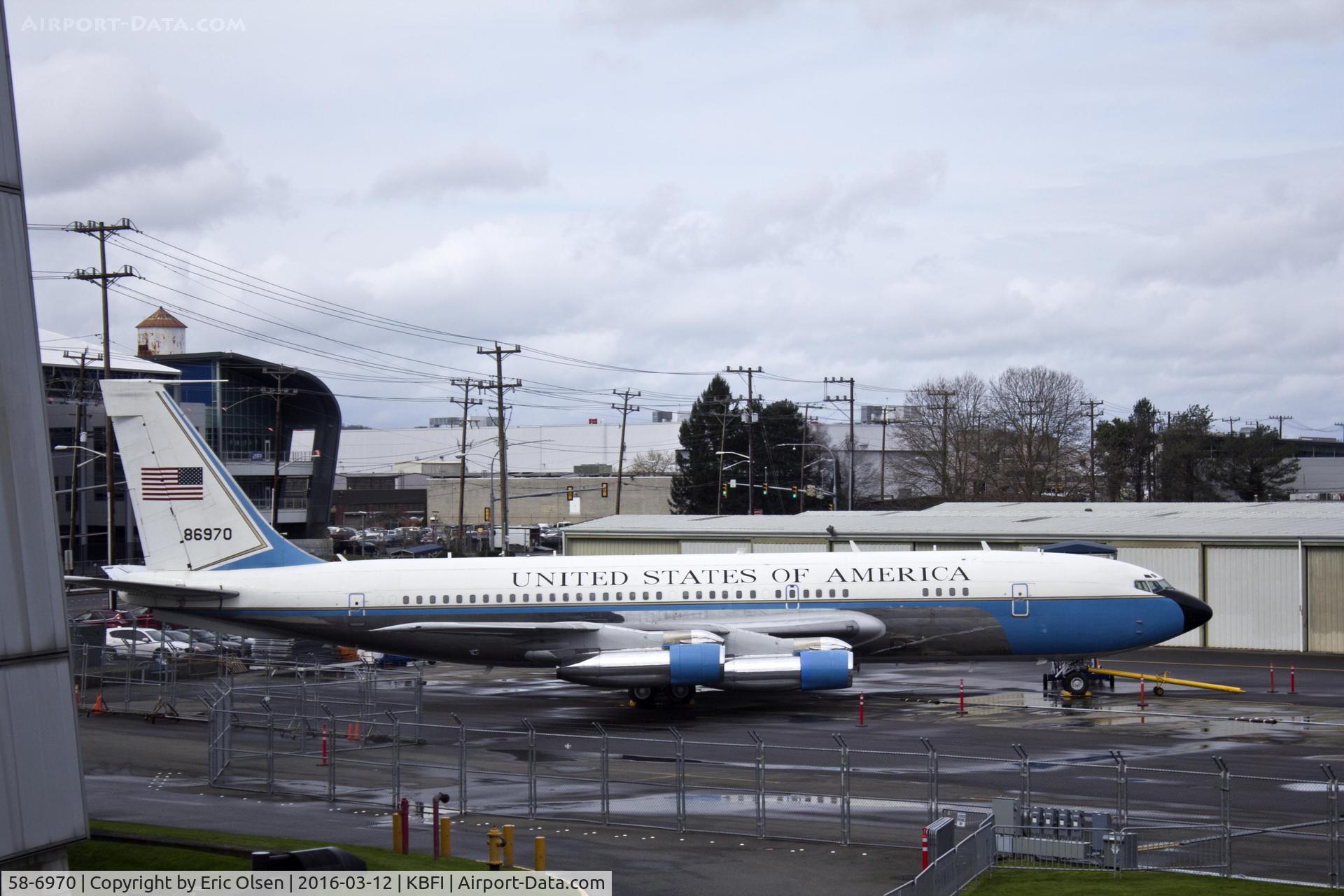 58-6970, 1959 Boeing VC-137B C/N 17925, VC137B 58-6970 is the 1st presidential jet and is known as SAM 970. She is on loan to the Museum of Flight in Seattle, WA at KBFI from the National Museum of the US Air Force.