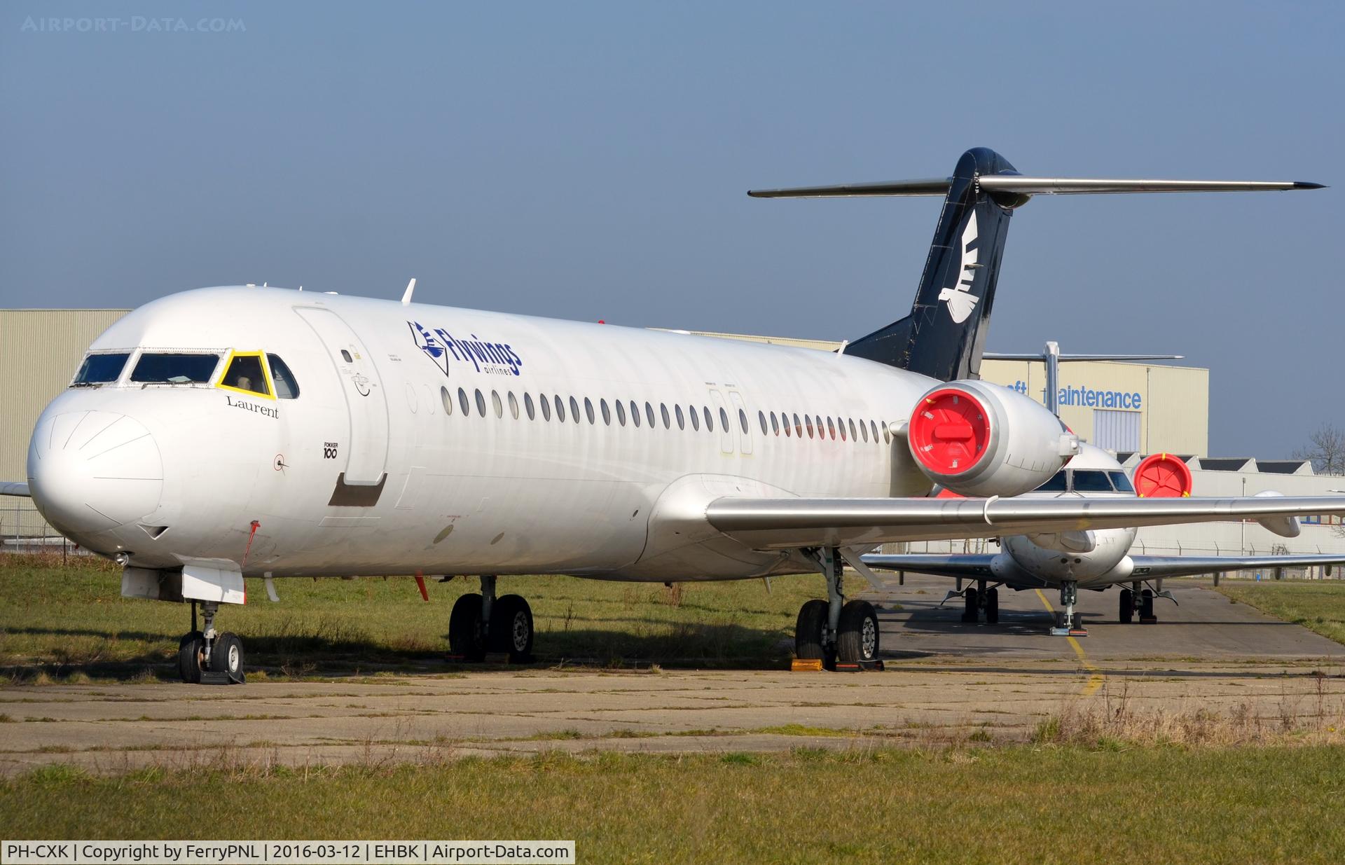 PH-CXK, 1990 Fokker 100 (F-28-0100) C/N 11313, Valahia Air in Flywings c/s stored in MST