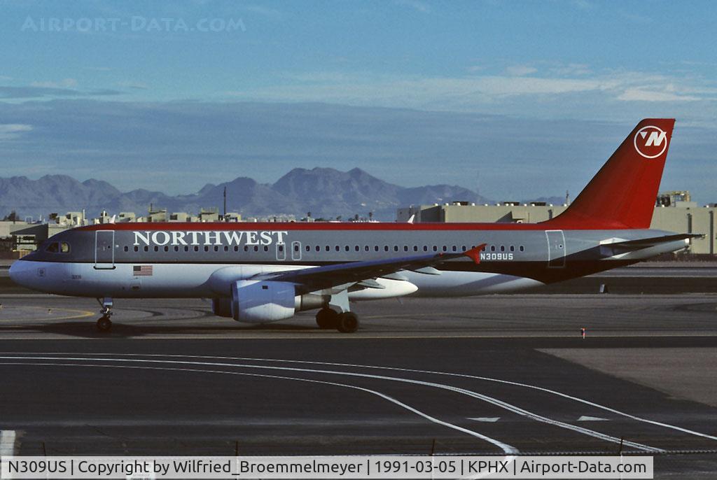 N309US, 1990 Airbus A320-211 C/N 118, Northwest Airlines / K64 scan