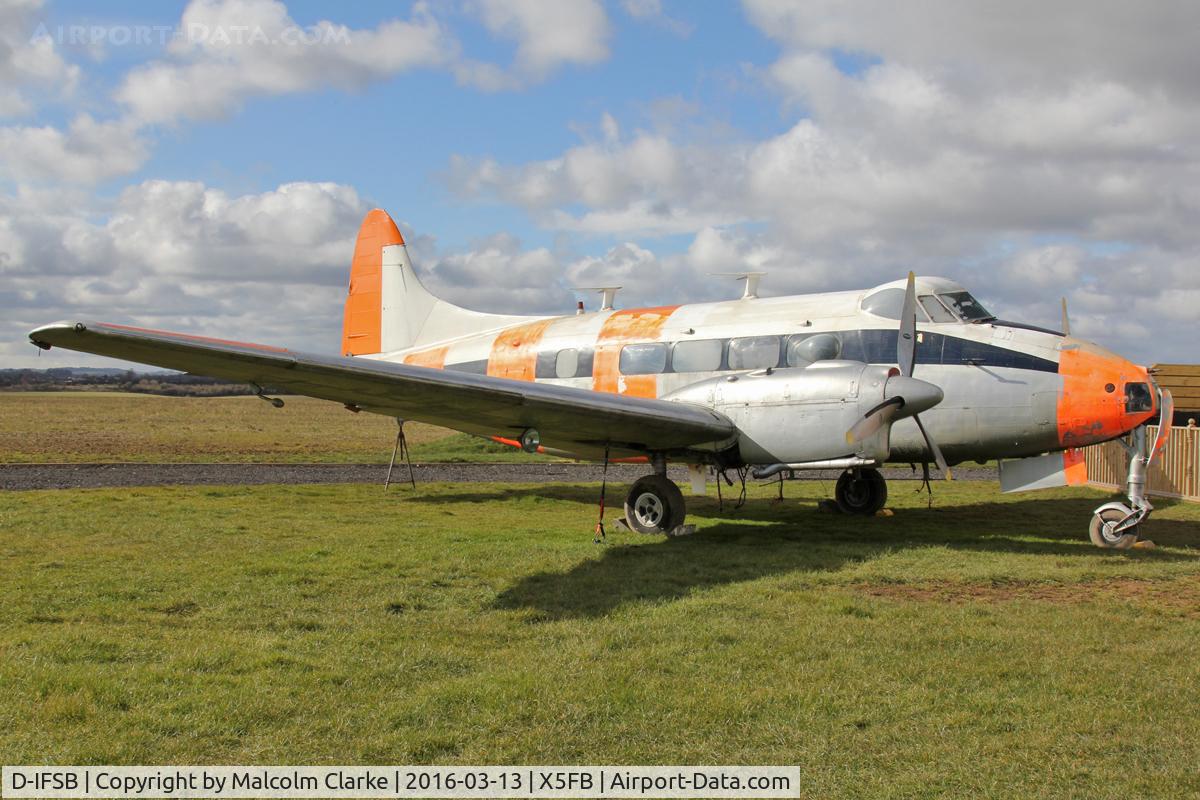 D-IFSB, De Havilland DH-104 Dove 2B C/N 04379, De Havilland DH-104 Dove 2B. The first airframe delivered to Fishburn Airfield for the soon to be established Fishburn Historic Aviation Centre. March 13th 2016.