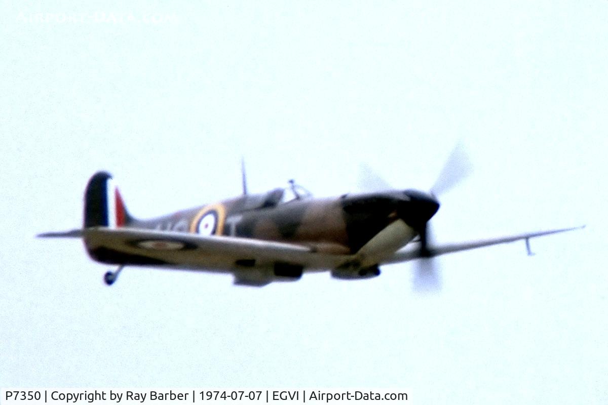 P7350, 1940 Supermarine 329 Spitfire IIa C/N CBAF.14, Supermarine Spitfire IIa [CBAF.14] (Royal Air Force) RAF Greenham Common~G 07/07/1974. From a slide.