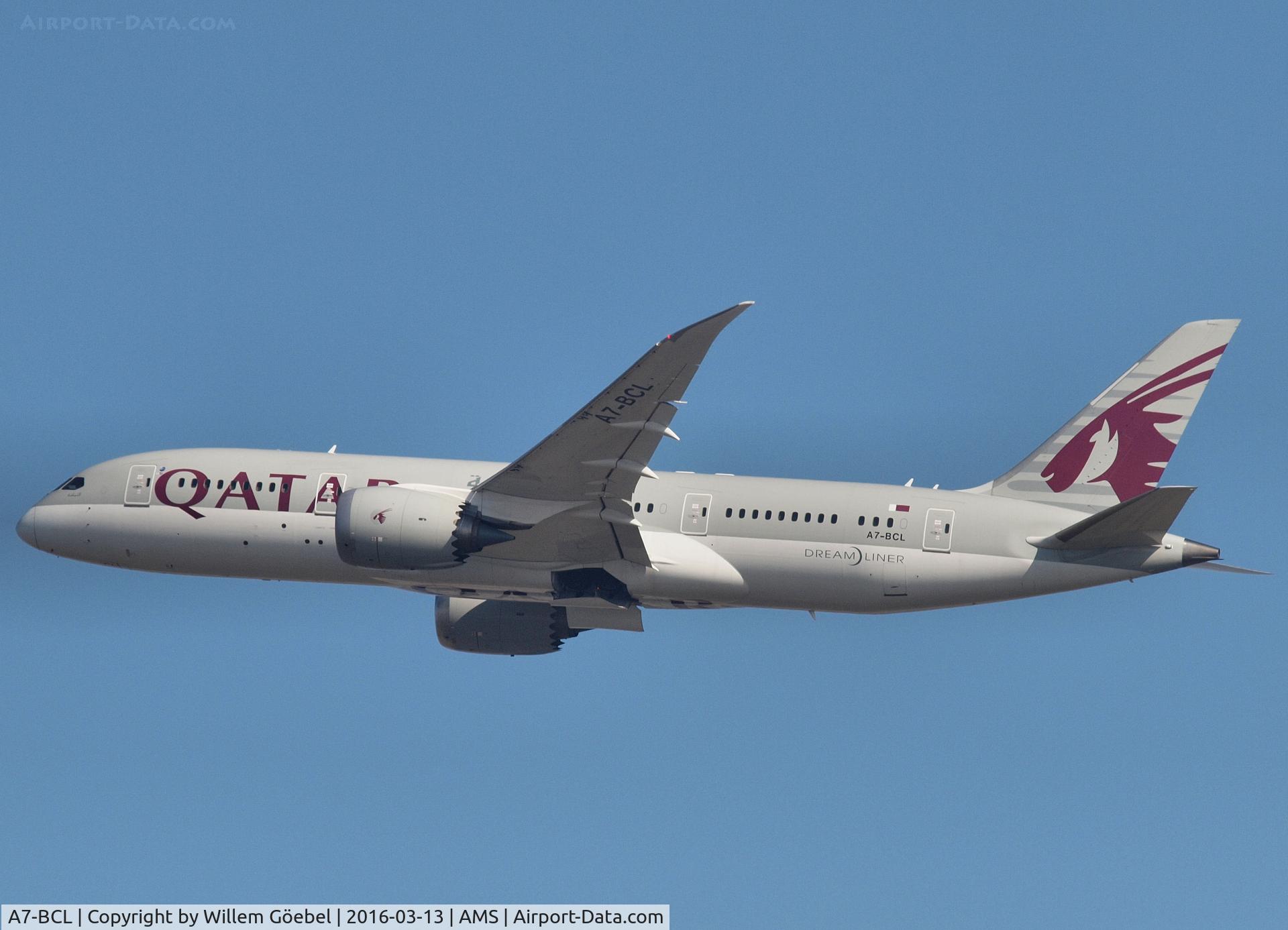 A7-BCL, 2012 Boeing 787-8 Dreamliner C/N 38330, Take off from Center runway 36C of Schiphol Airport