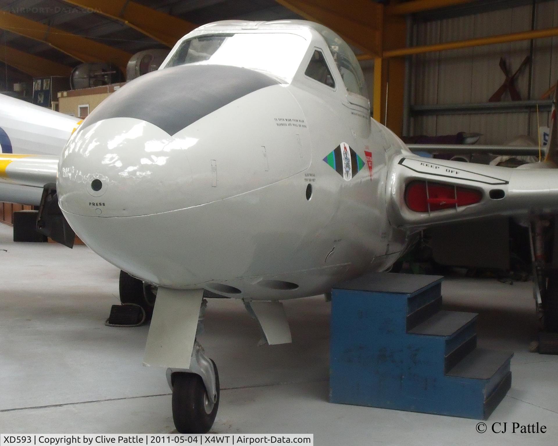 XD593, De Havilland DH-115 Vampire T.11 C/N 15538, Preserved at the Newark Air Museum, Winthorpe, Nottinghamshire. X4WT