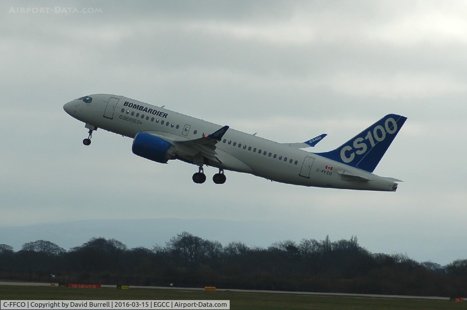 C-FFCO, 2015 Bombardier CSeries CS100 (BD-500-1A10) C/N 50006, Bombardier CS100 C-FFCO taking off at Manchester Airport.